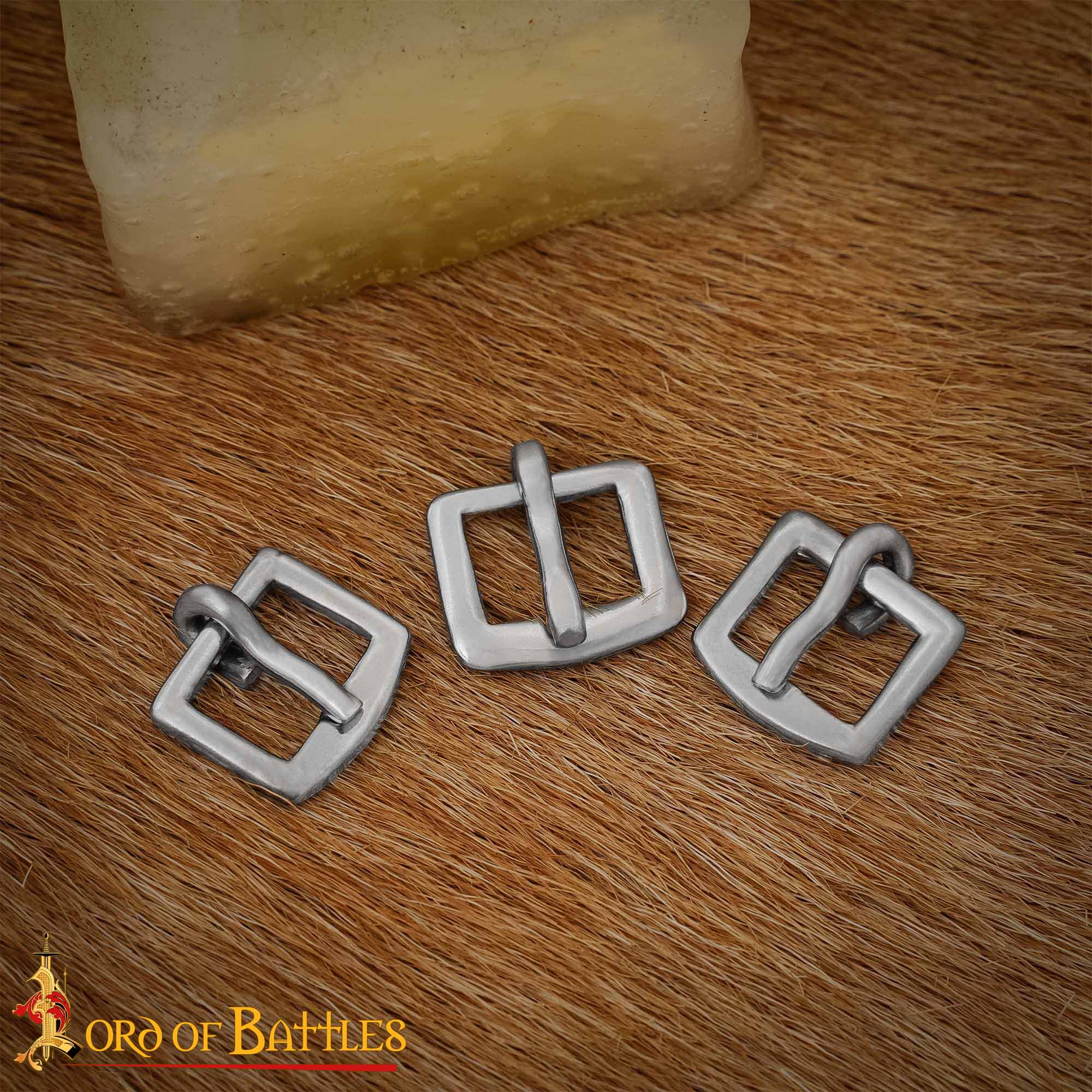 14th Century Nickel-Plated Medieval Buckles – Set of 3 Steel Fasteners for Belts, Armor & Leather craft , 1.2 cm Plated Medieval Buckles