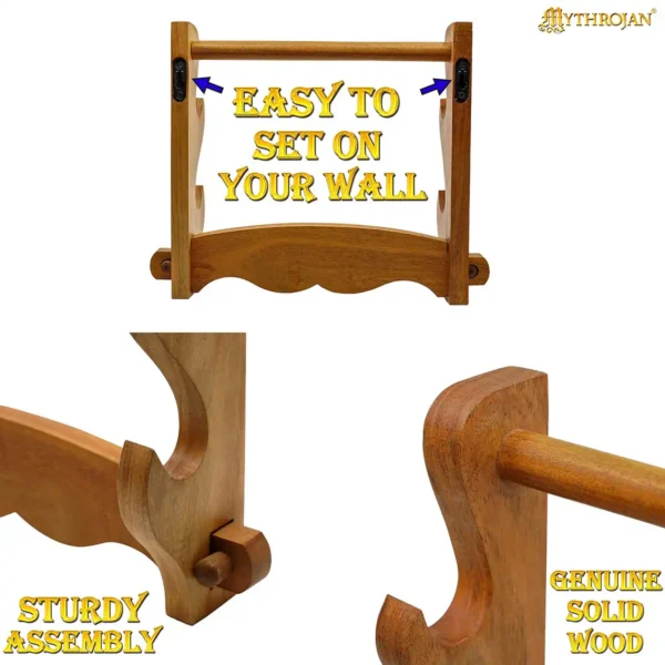 Tabletop Sword Display Rack Solid Wood Sword Stand Two-Tier Medieval Sword Display Rack