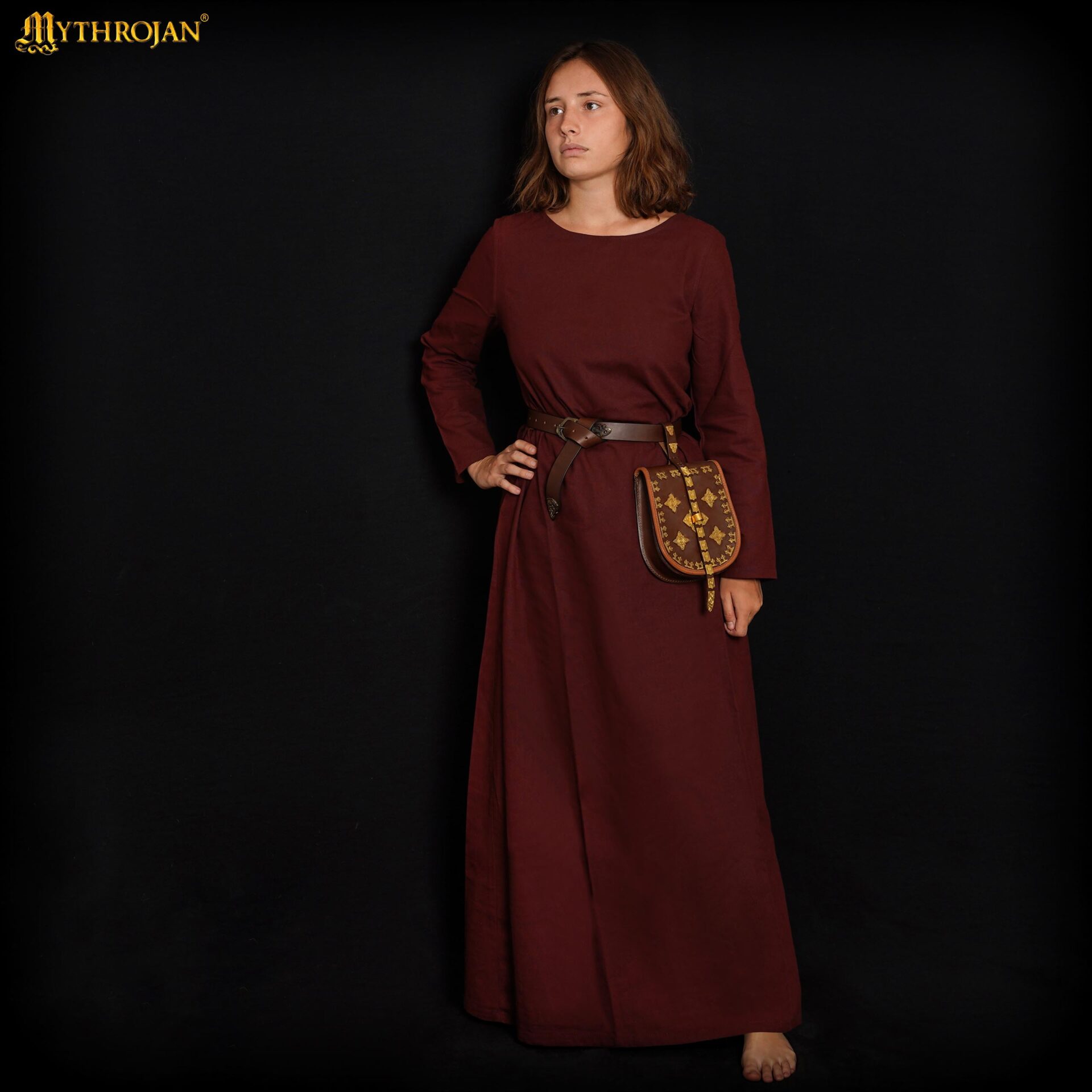 Medieval Cotton Dress Cotton Long Gown for LARP, SCA & Renaissance-300986BR Medieval Cotton Dress