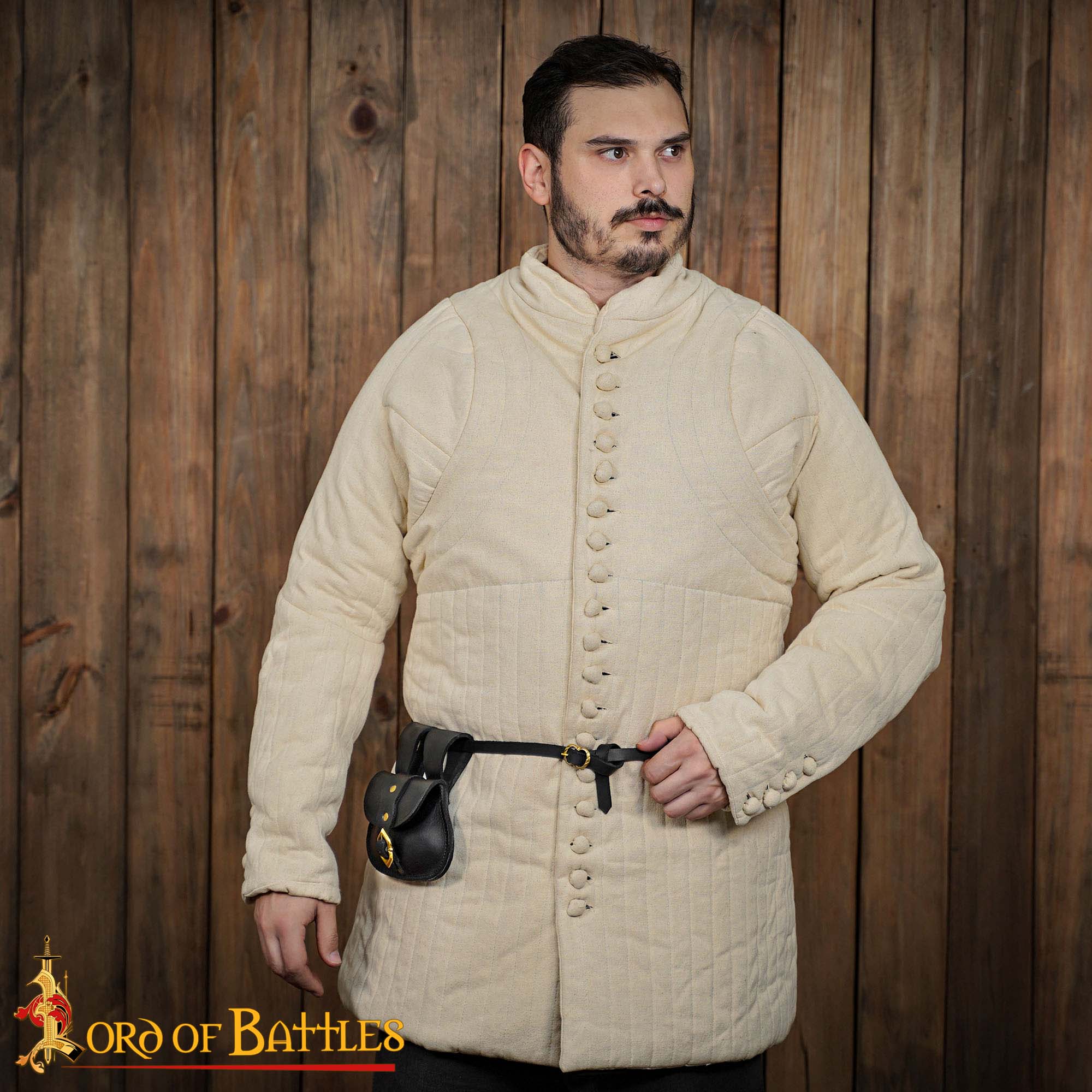 Medieval Leather Belt Pouch with Brass Buckle and Matching Leather Belt