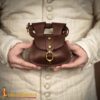 Medieval Leather Belt Pouch with Brass Buckle and Matching Leather Belt