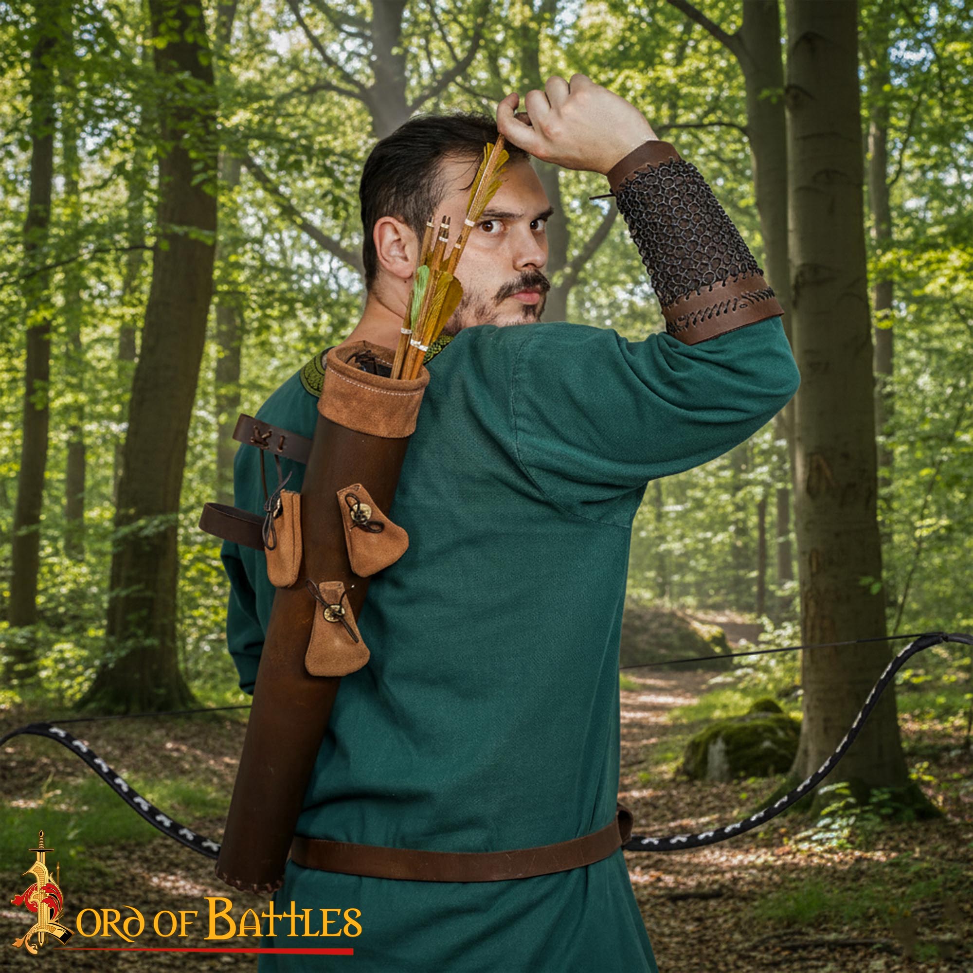 Medieval Leather Quiver with Suede Pouches Archery Arrow Holder with Adjustable Straps Brass Buckles - 26184CBR 1 Medieval Leather Quiver