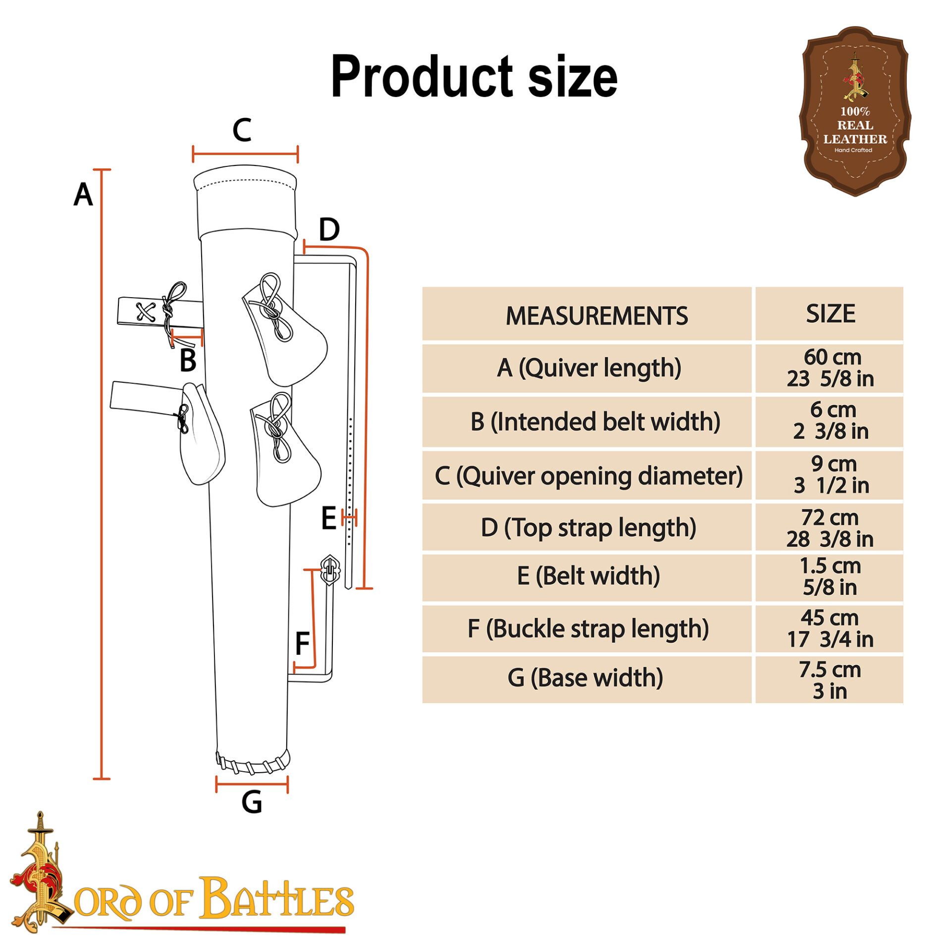 Medieval Leather Quiver with Suede Pouches Archery Arrow Holder with Adjustable Straps Brass Buckles - 26184CBR 2 Medieval Leather Quiver