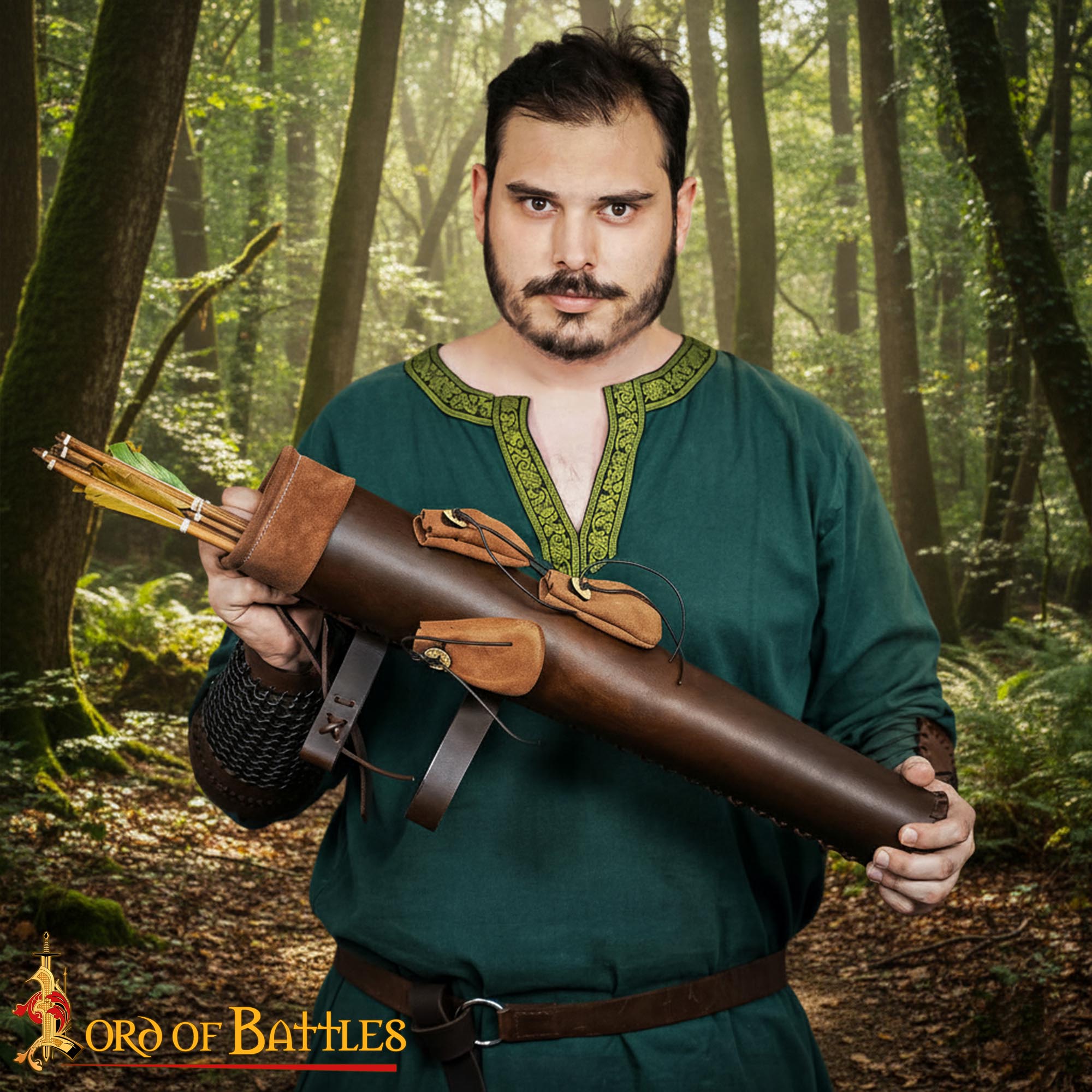 Medieval Leather Quiver with Suede Pouches Archery Arrow Holder with Adjustable Straps Brass Buckles - 26184CBR 7 Medieval Leather Quiver