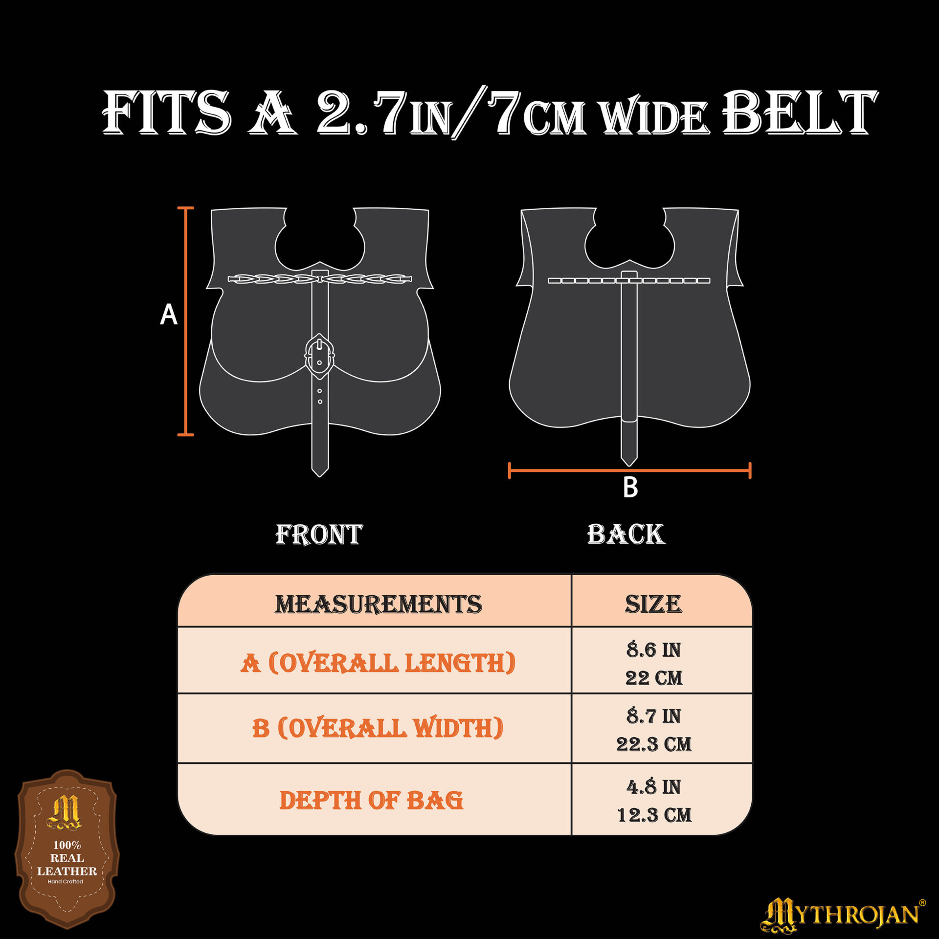 Mythrojan Medieval Leather Belt Pouch Handmade Genuine Leather Waist Bag-300878BK 2 Leather Kidney Pouch