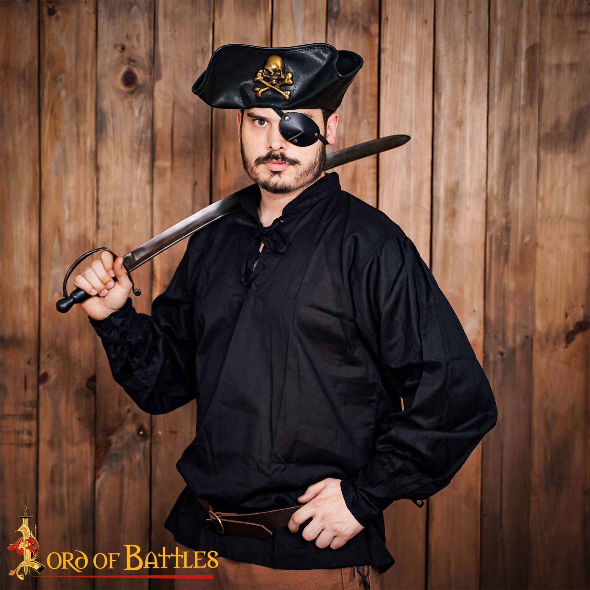 17th Century Pirate Cotton Shirt with Drawstring Neckk-7701BK Shirt cotton flex