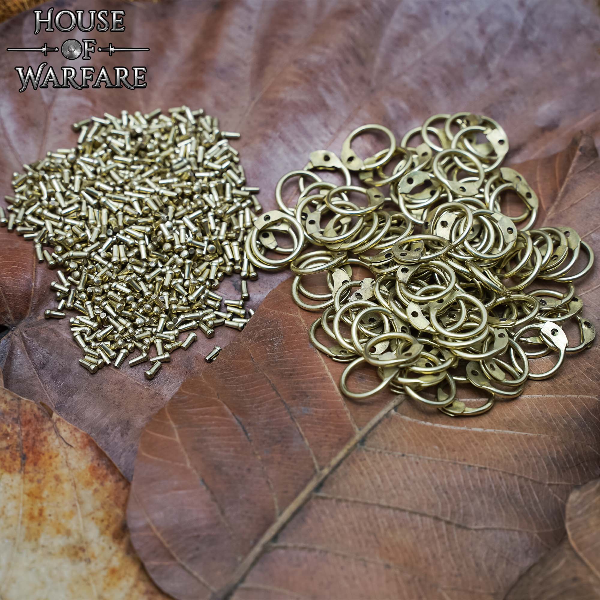 Loose Brass Round Riveted Chainmail Rings 8 mm, 18 Gauge Set of 100 Rings & Rivets Chainmail Rings