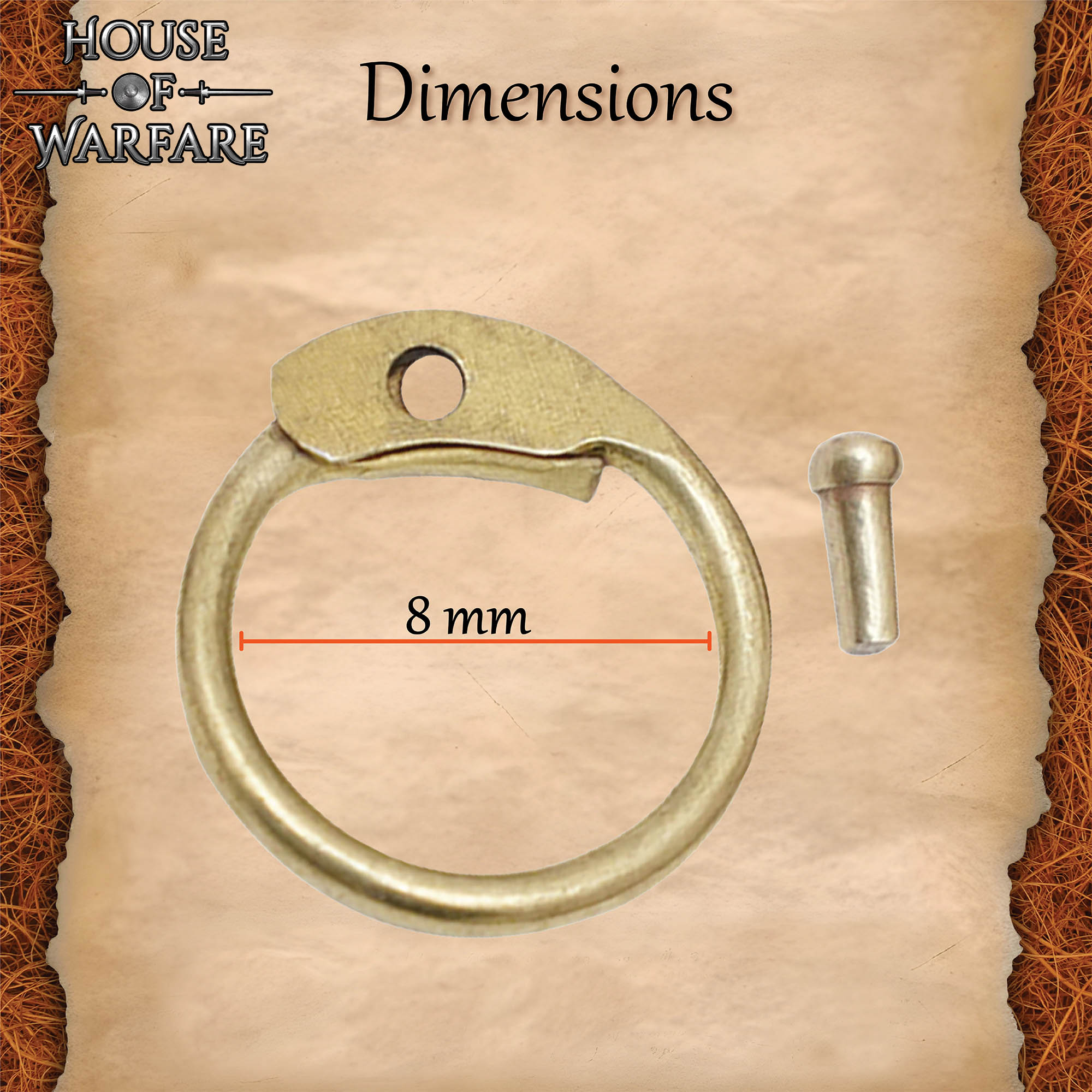 Loose Brass Round Riveted Chainmail Rings 8 mm, 18 Gauge Set of 100 Rings & Rivets Chainmail Rings