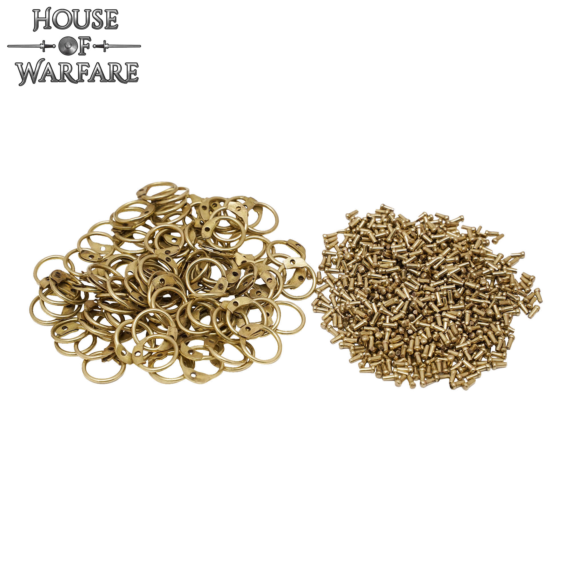 Loose Brass Round Riveted Chainmail Rings 8 mm, 18 Gauge Set of 100 Rings & Rivets Chainmail Rings