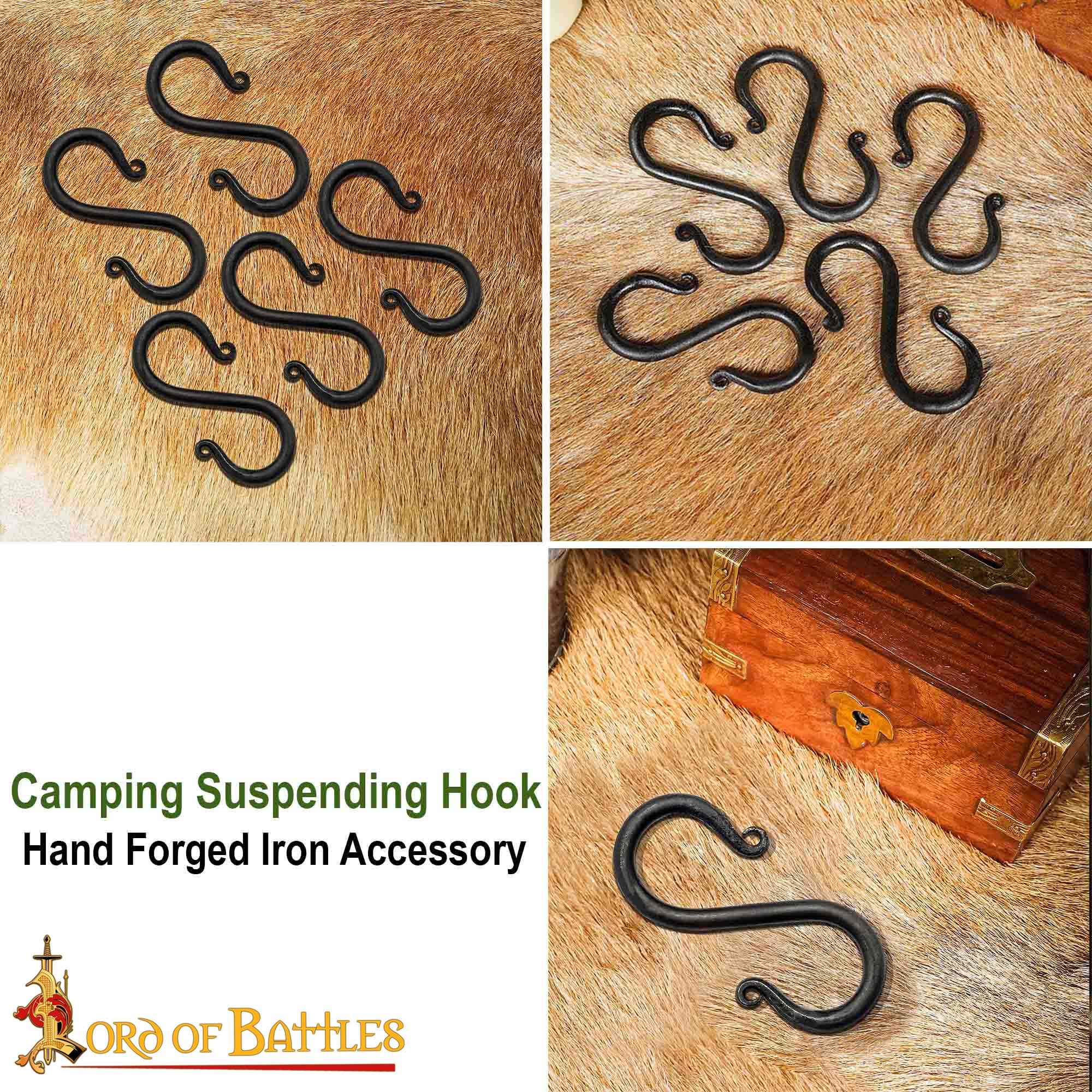 14th Century Medieval Hand-Forged Iron S-Hooks (Set of 5) – Historical Camp & Kitchen Hardware-8504M-5Pcs 6 Iron Hand Forged Suspended Hooks