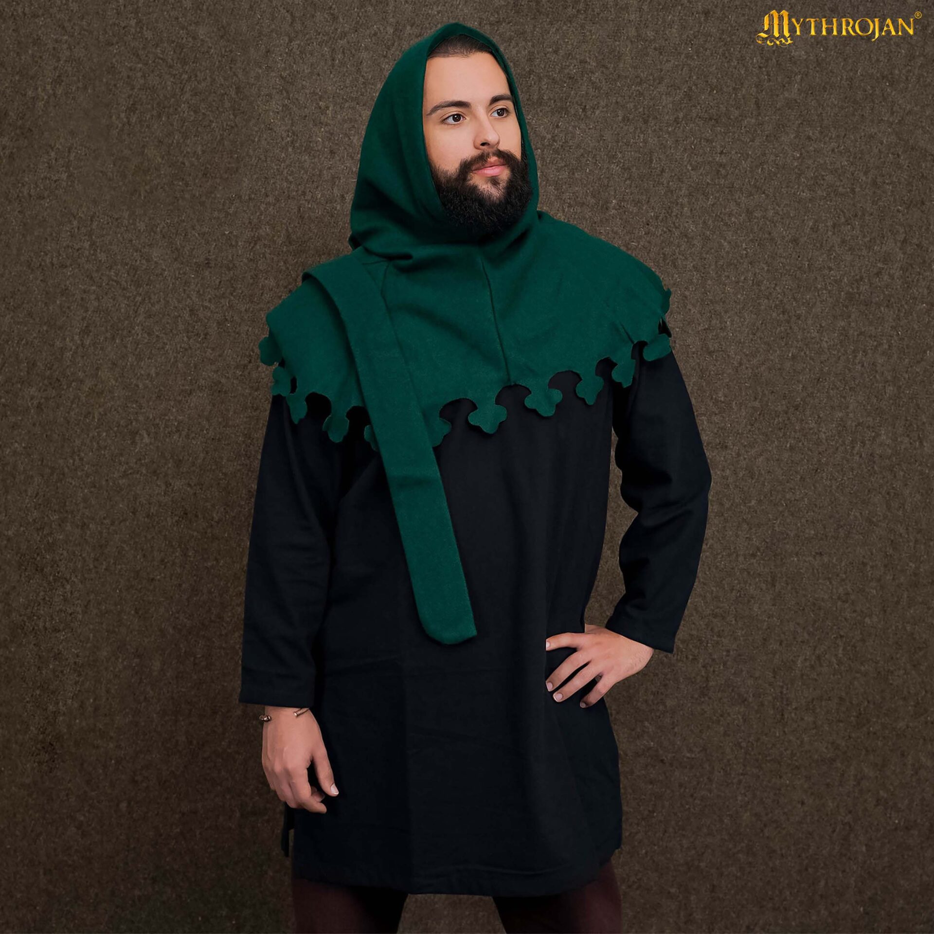 14th Century Wool Hood with Dagged Edge Medieval Liripipe Style-701411G liripipe woolen hood