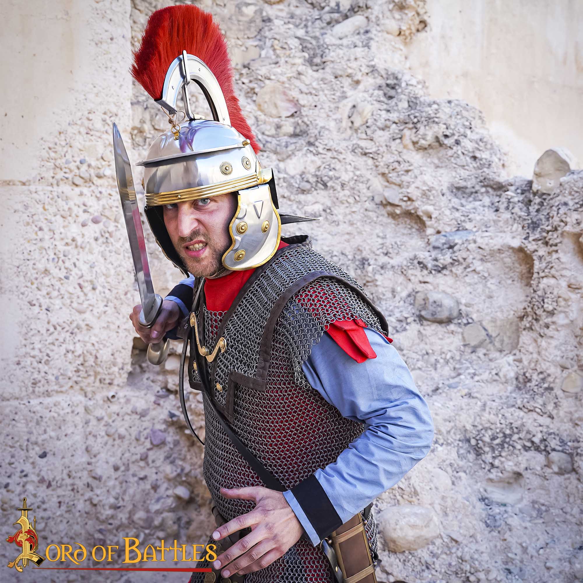 1st Century Roman Centurion Helmet Steel Galea With Red Crest-26065P 5 Steel Helmet