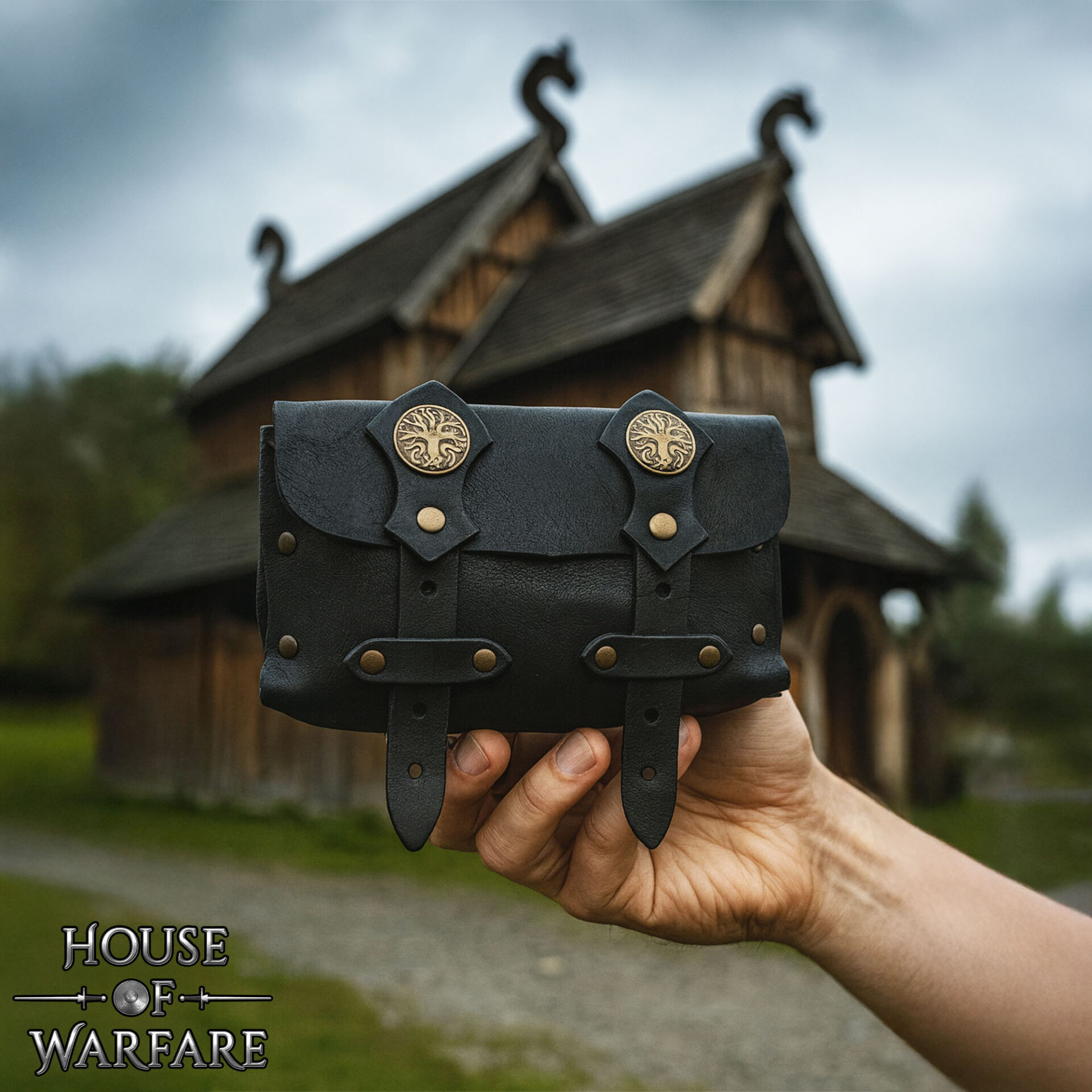 Dual-Strap Spanish Design Medieval Leather Pouch with Tree of Life Buttons-701854BK 5 Belt Bag