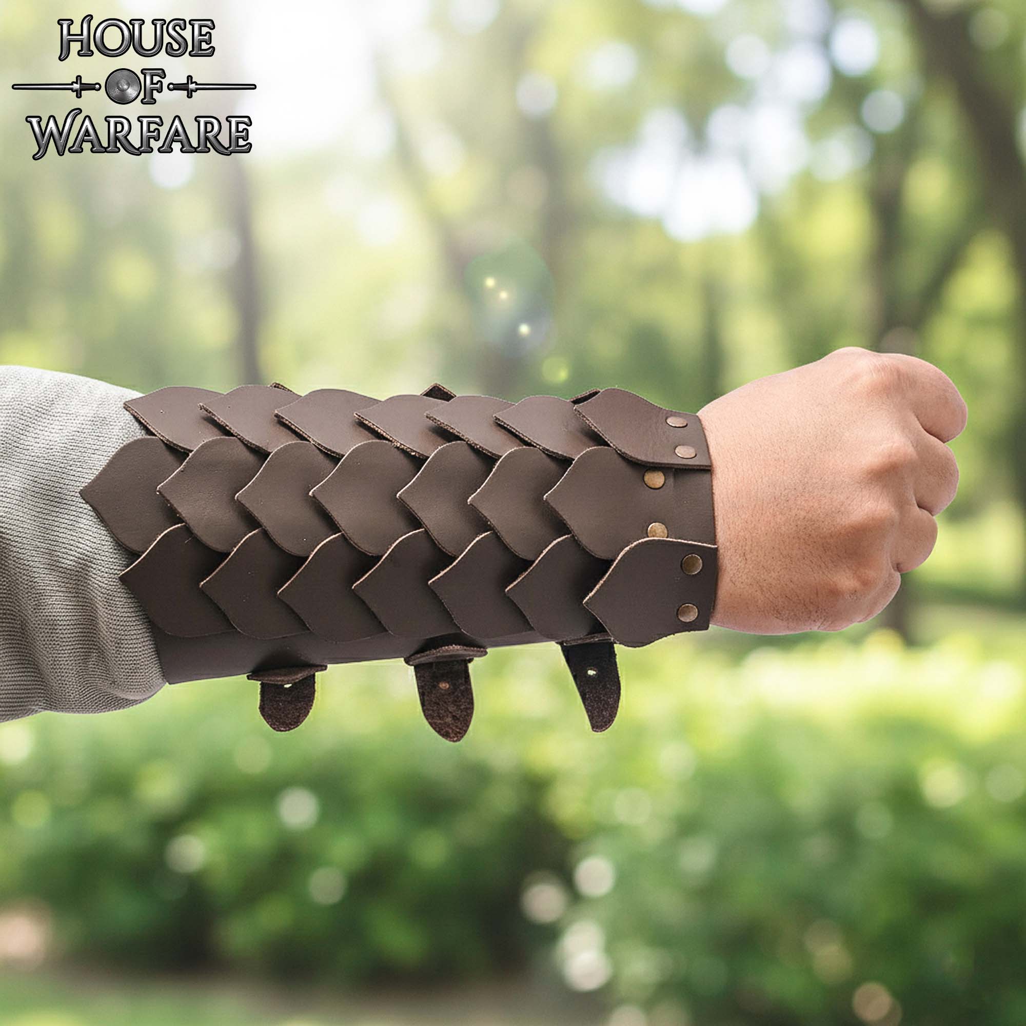 Handcrafted Genuine Leather Pangolin Scale Bracers-701776BR 4 Bracers