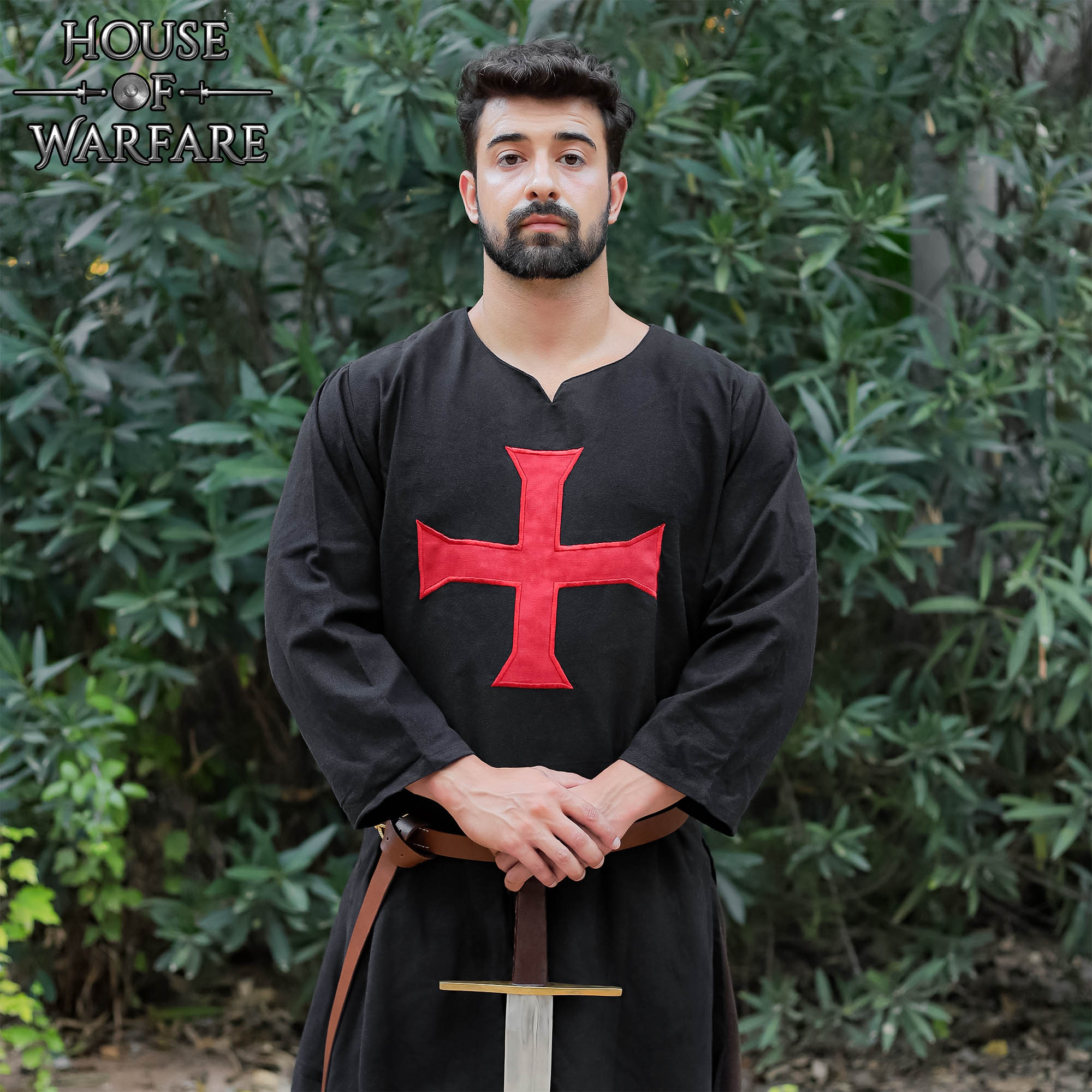 Templar Knight Crusader Tunic Black with Red Cross - 700929 Crusader Canvas Tunic