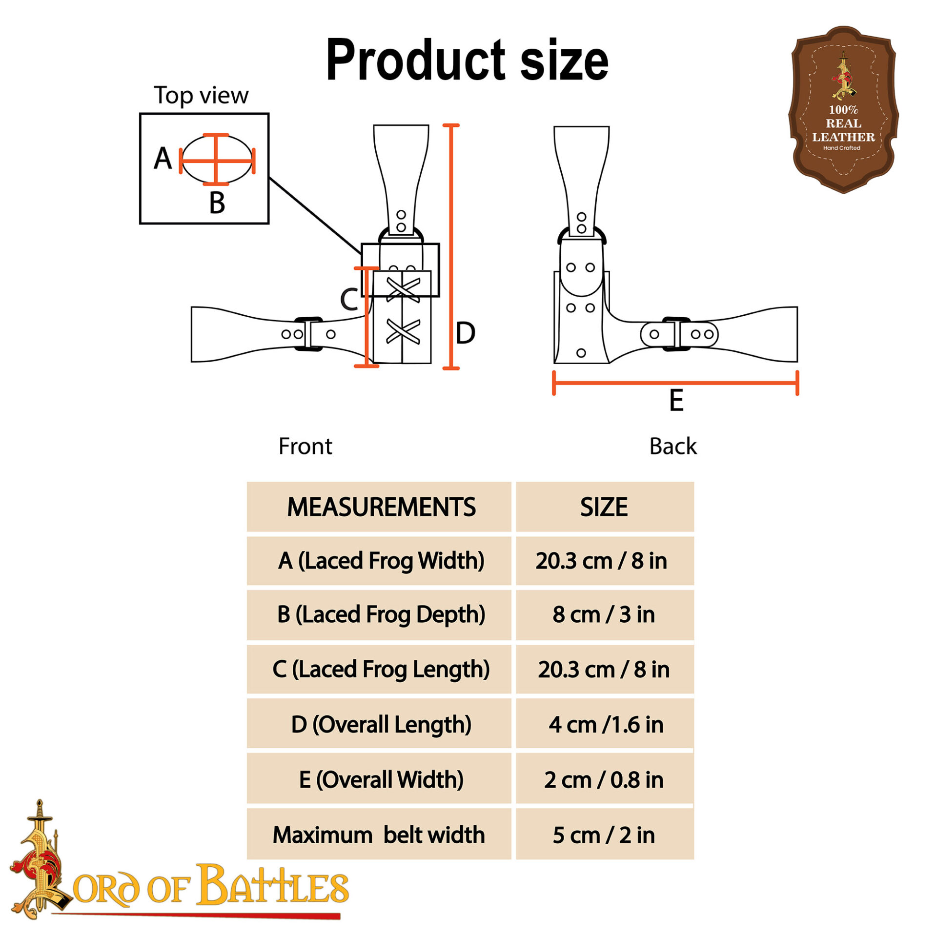 14th–15th Century Medieval Brown Leather Sword Frog – Left-Hand Adjustable Belt Holder for Reenactment and LARP-26202CBR-LH 2 leather sword frog