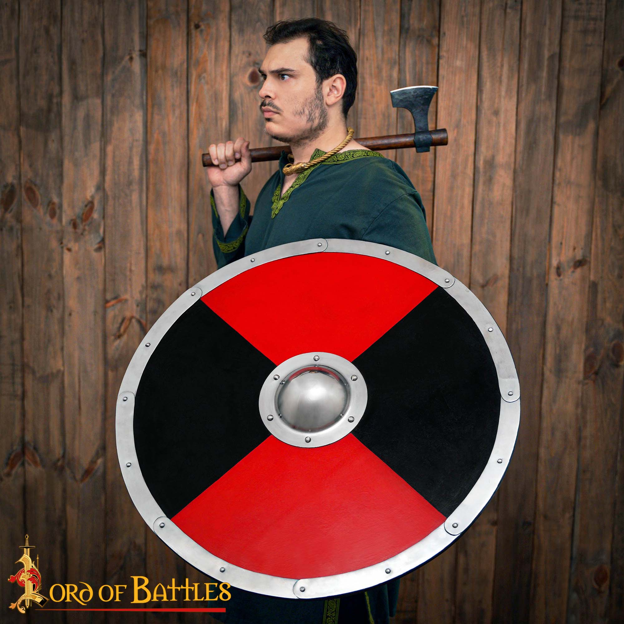 9th Century Viking Round Shield with Steel Boss-2135 5 Wooden Shield