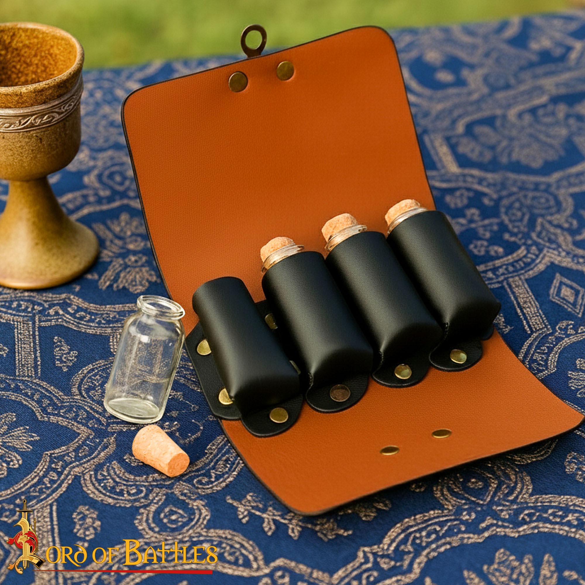 Medieval Elf Leather Potion Belt Pouch with 4 Mini Glass Bottles - 26250BR Elfic potion belt pouch