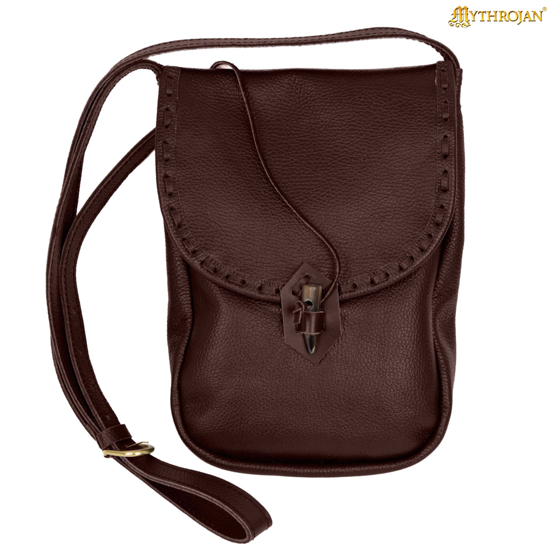 Medieval Leather Belt Pouch with Horn Toggle-300675BR 3 Mythrojan Belt Pouch Costume Accessories LARP Waist Bag 11″ X 9″