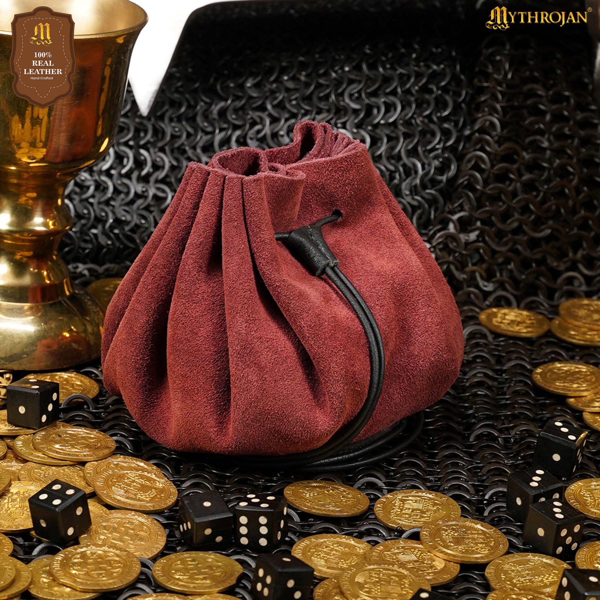 Medieval Suede Leather Coin Pouch Authentic Drawstring Money Bag-300644 Bag