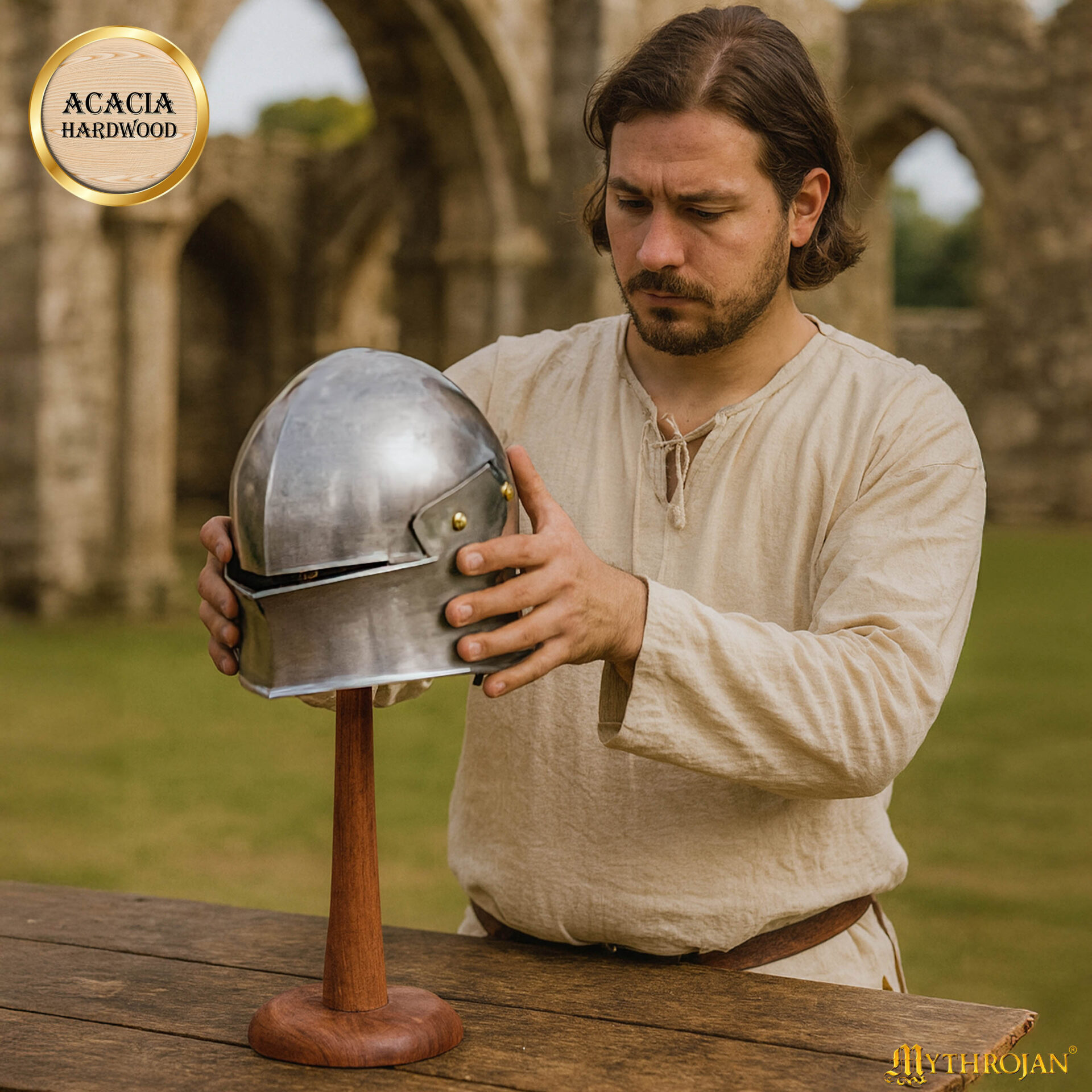 Medieval Wooden Helmet Stand-300609N 1 Helmet Stand