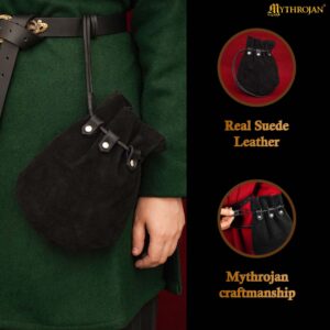 Mythrojan Gold and Dice Medieval Drawstring Bag Suede Leather Pouch-301016Bk 4 Belt Pouch