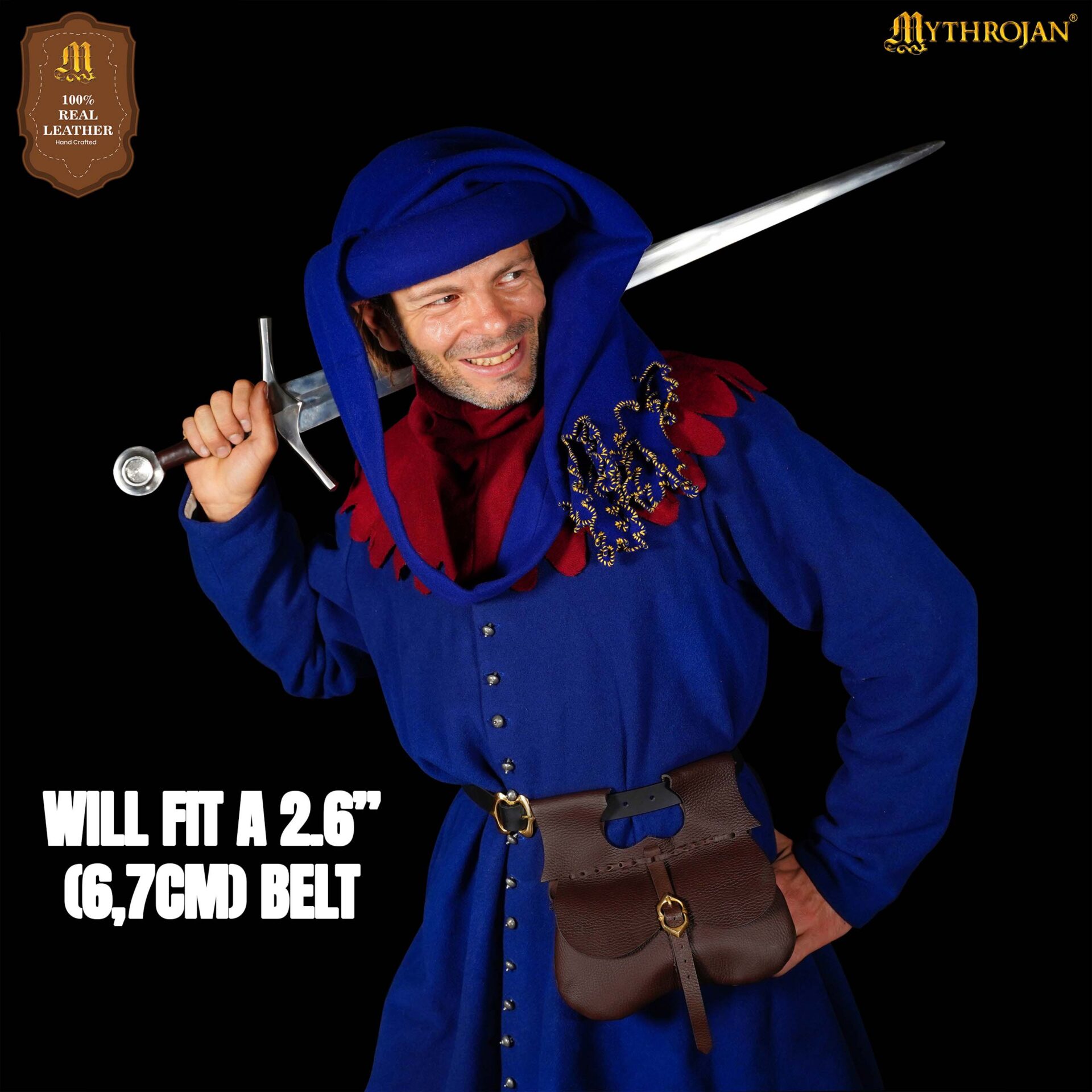 Mythrojan Medieval Leather Belt Pouch Handmade Genuine Leather Waist Bag-300878BR 1 Leather Kidney Pouch