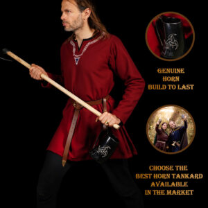 Mythrojan Viking Drinking Tankard with Medieval Buckle Leather Strap & Mythrojan Bag