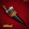 Mythrojan THE LOYAL SOLDIER – 600 ML Viking Drinking Horn with Brown Leather holder Authentic Medieval Inspired Viking Wine/Mead Mug – Polished Finish