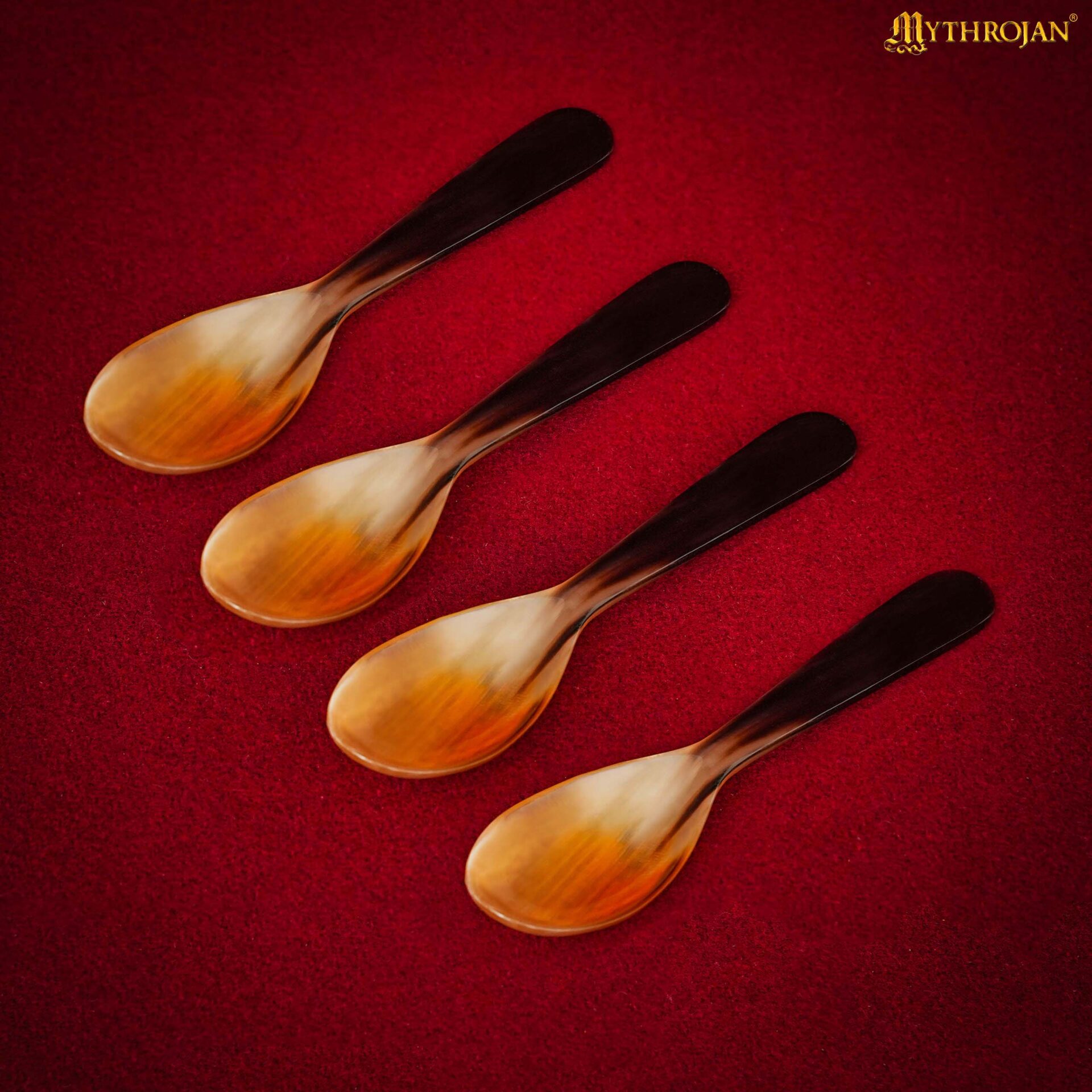 4+ Mythrojan 4pcs Buffalo Horn Spoons Polished Finish Handcrafted from Genuine Ox Horn Fully Functional Horn Accessory for Reenactments