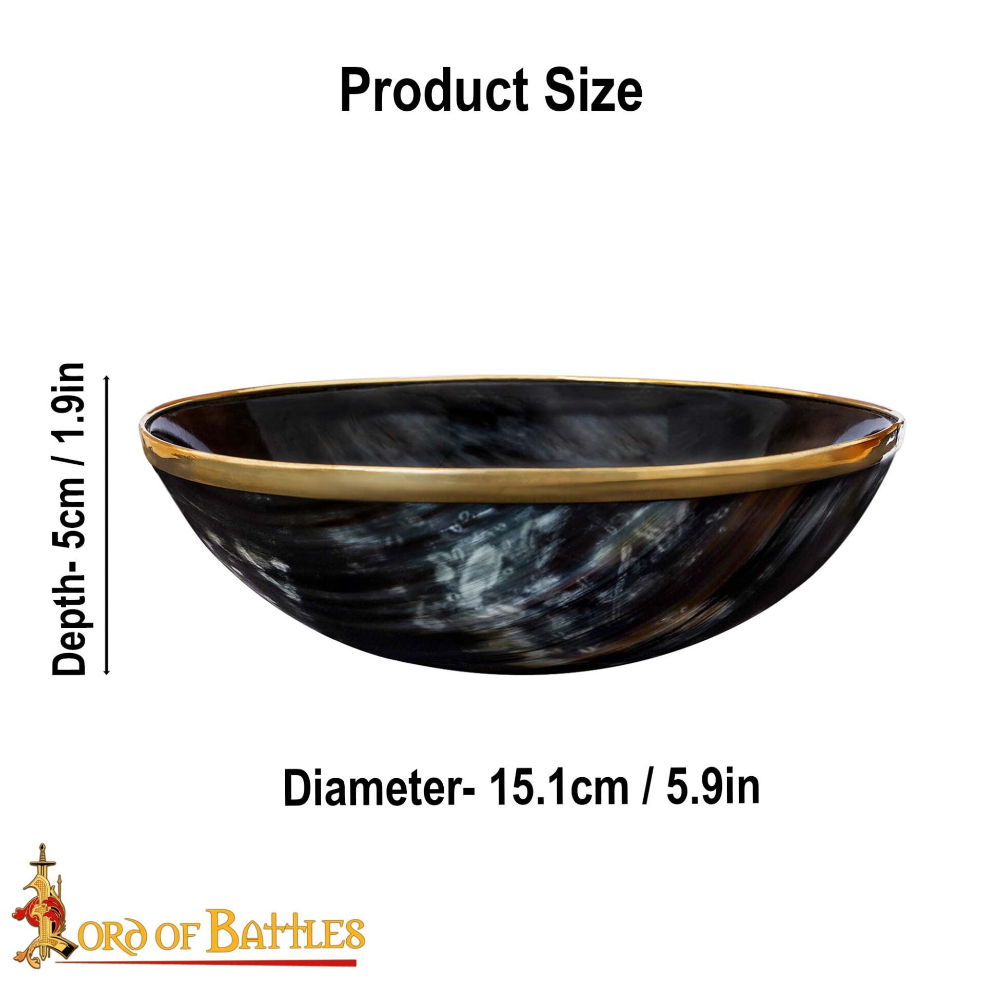 Medieval Genuine Horn Bowl with Solid Brass Rim