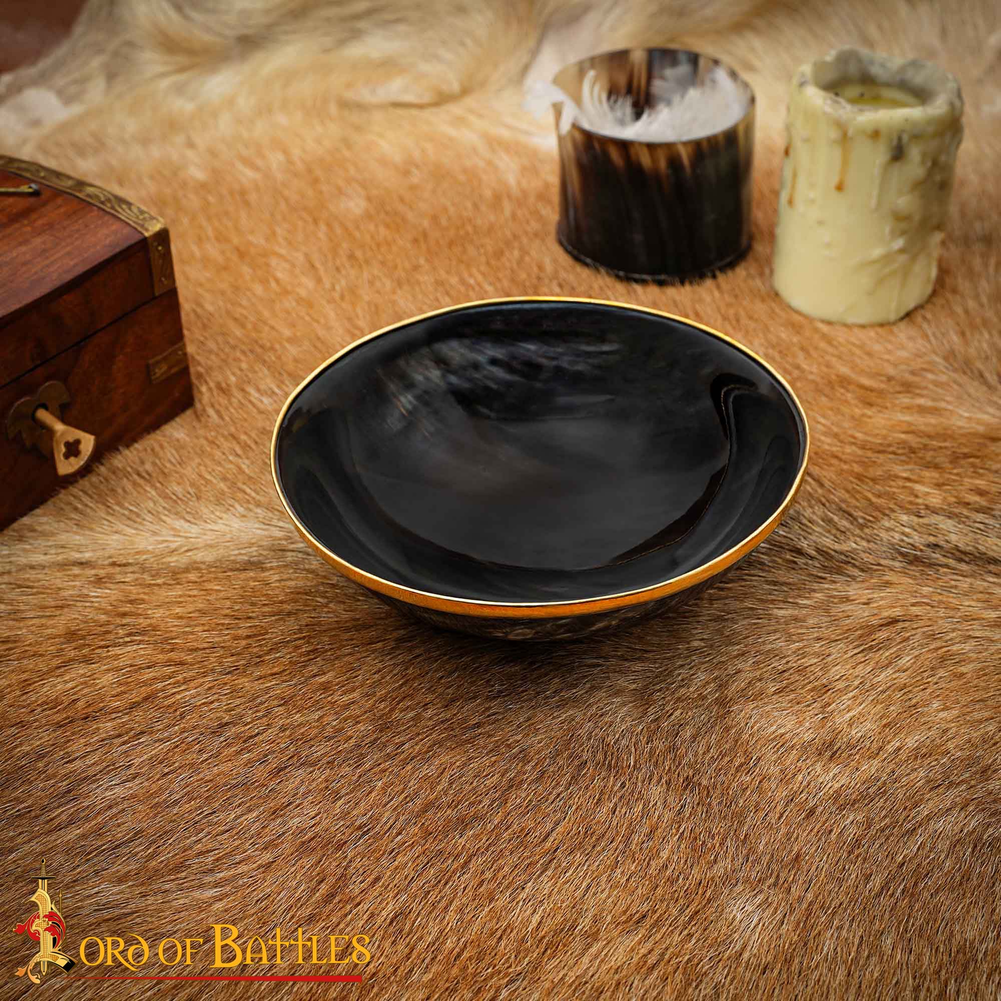 Medieval Genuine Horn Bowl with Solid Brass Rim