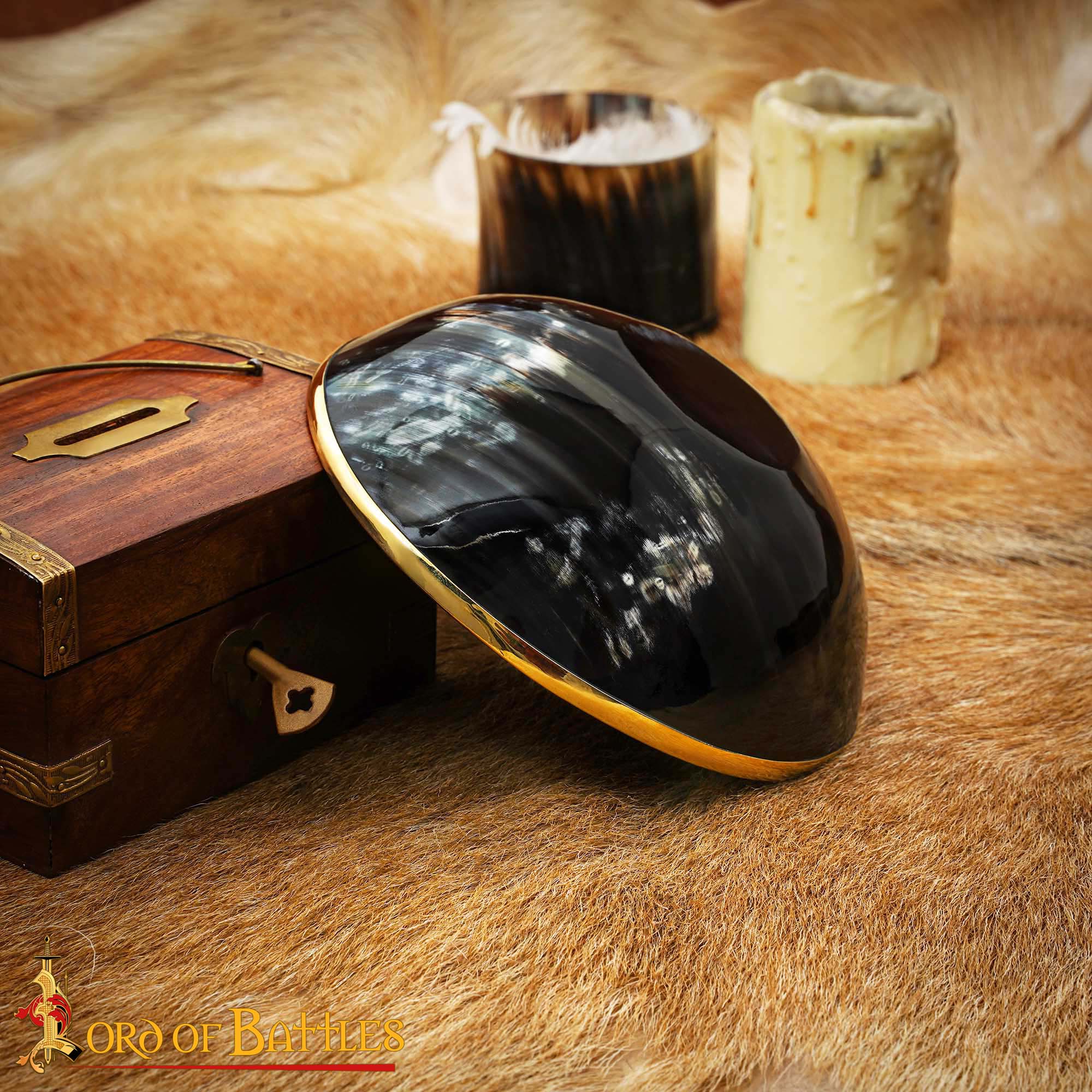 Medieval Genuine Horn Bowl with Solid Brass Rim