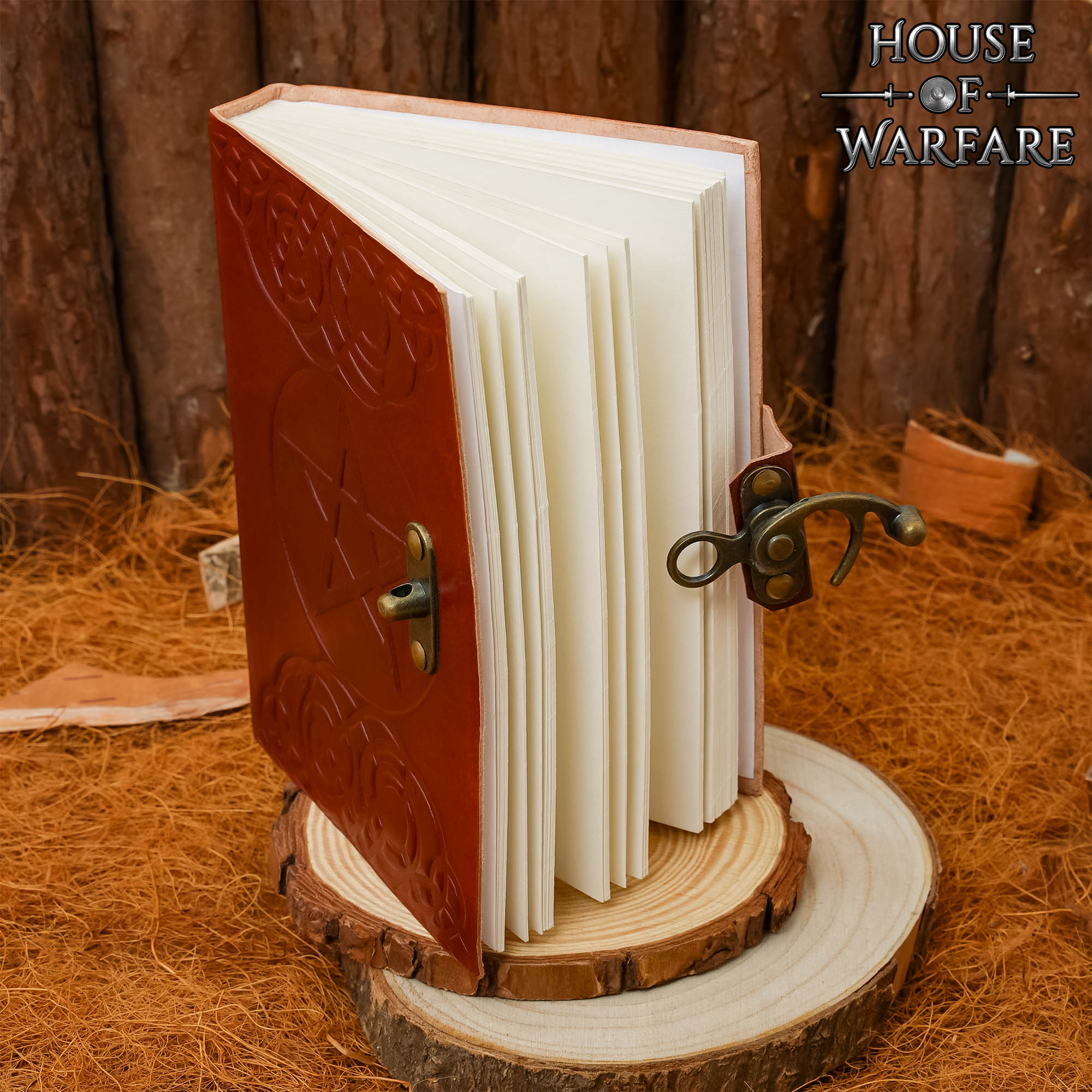 Handmade Leather Journal with Pentagram Embossing with Brass Lock-700281 1 Handmade Leather Journal