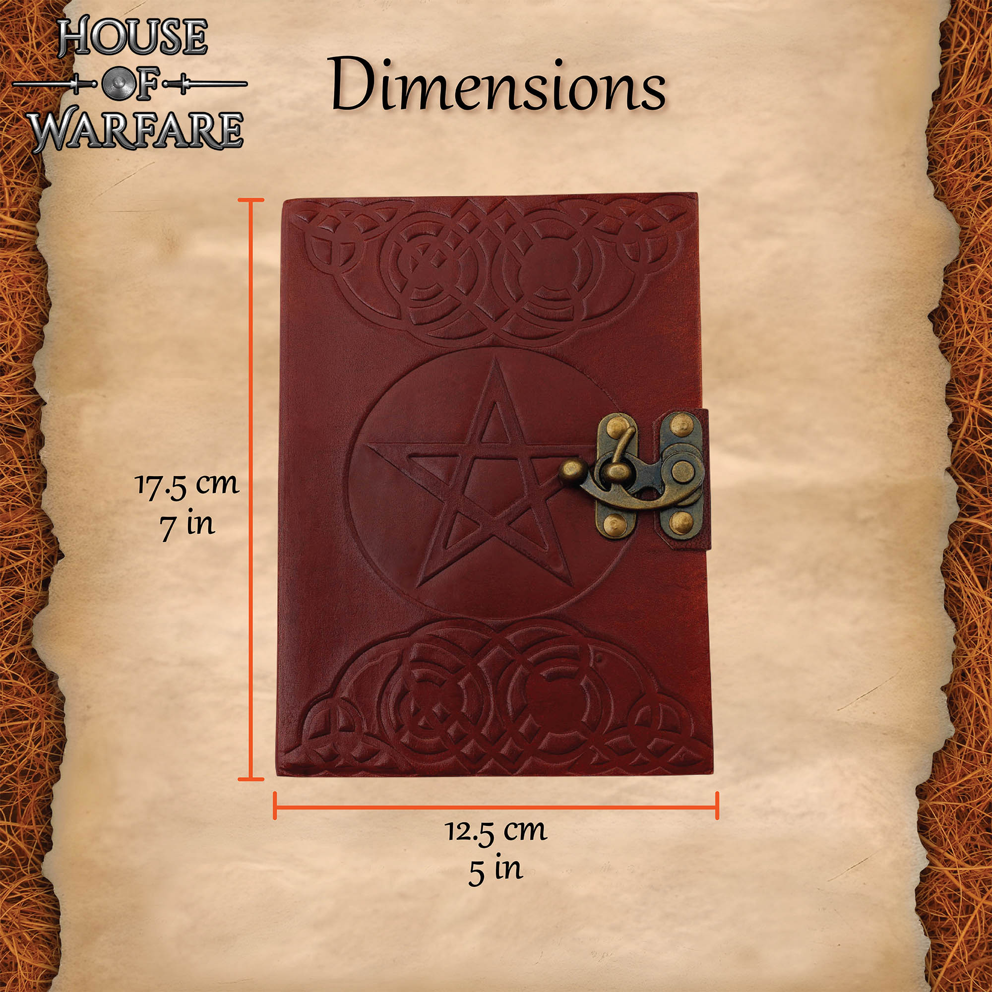 Handmade Leather Journal with Pentagram Embossing with Brass Lock-700281 2 Handmade Leather Journal