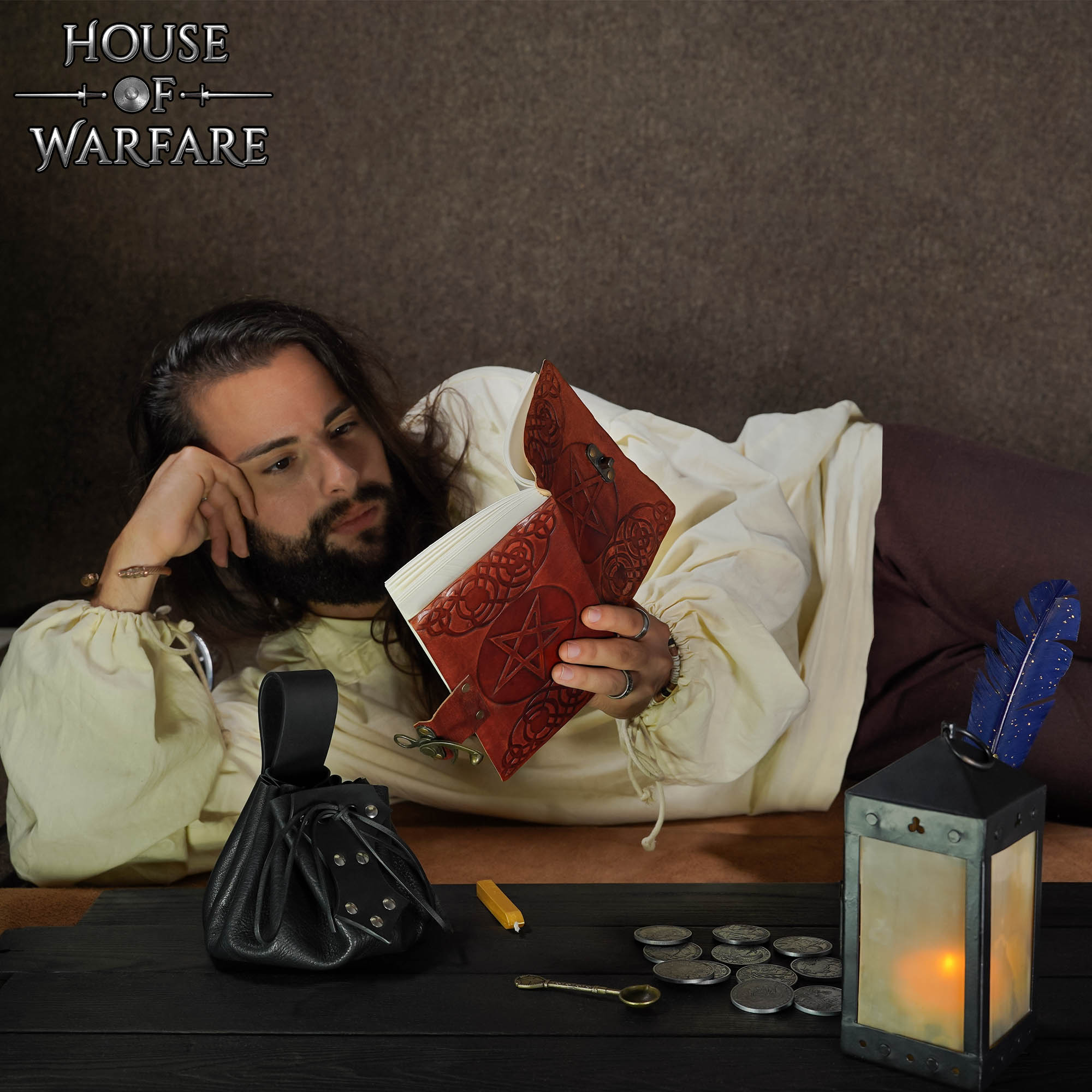 Handmade Leather Journal with Pentagram Embossing with Brass Lock-700281 4 Handmade Leather Journal