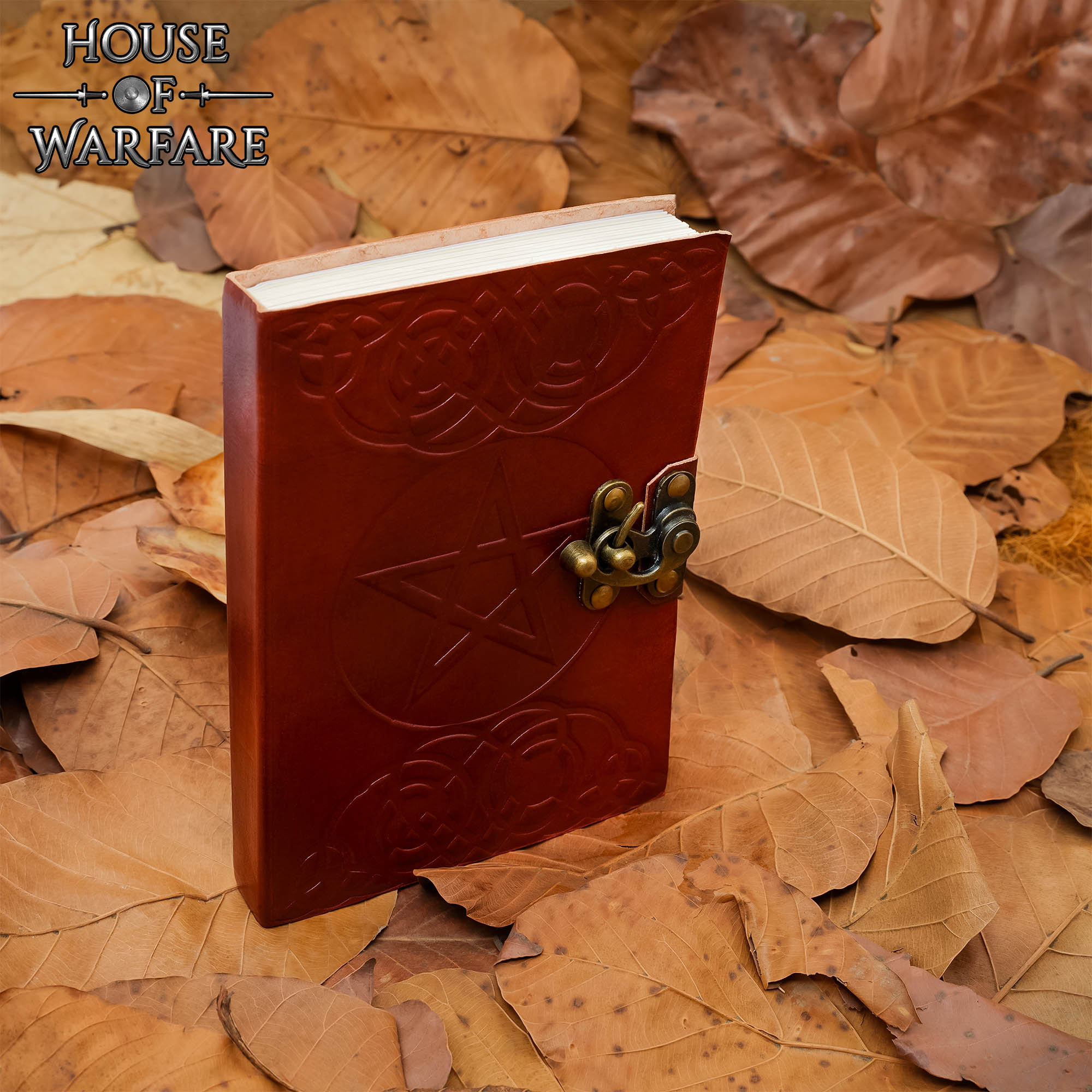 Handmade Leather Journal with Pentagram Embossing with Brass Lock-700281 7 Handmade Leather Journal