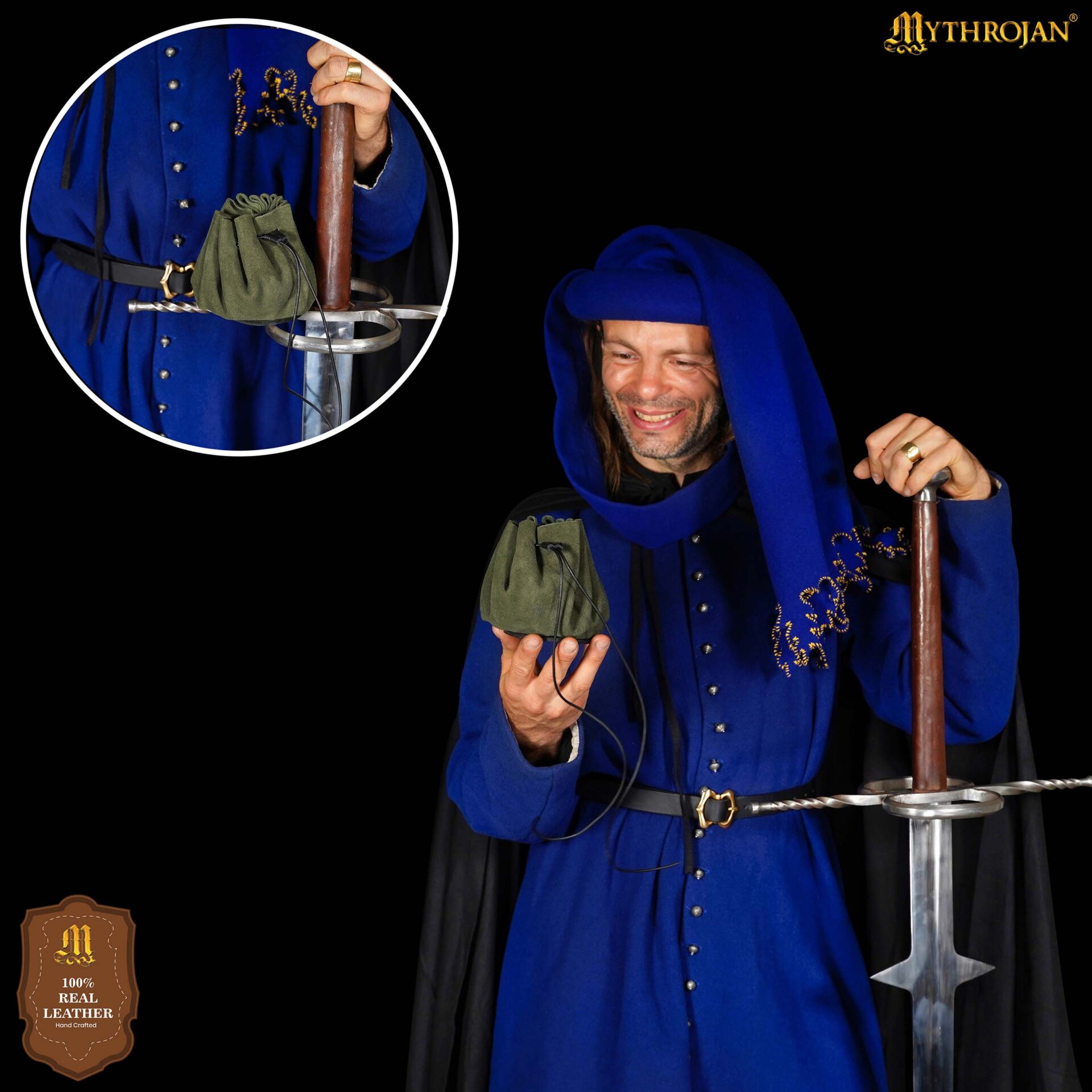 Medieval Suede Leather Coin Pouch Authentic Drawstring Money Bag-300643 1 Bag