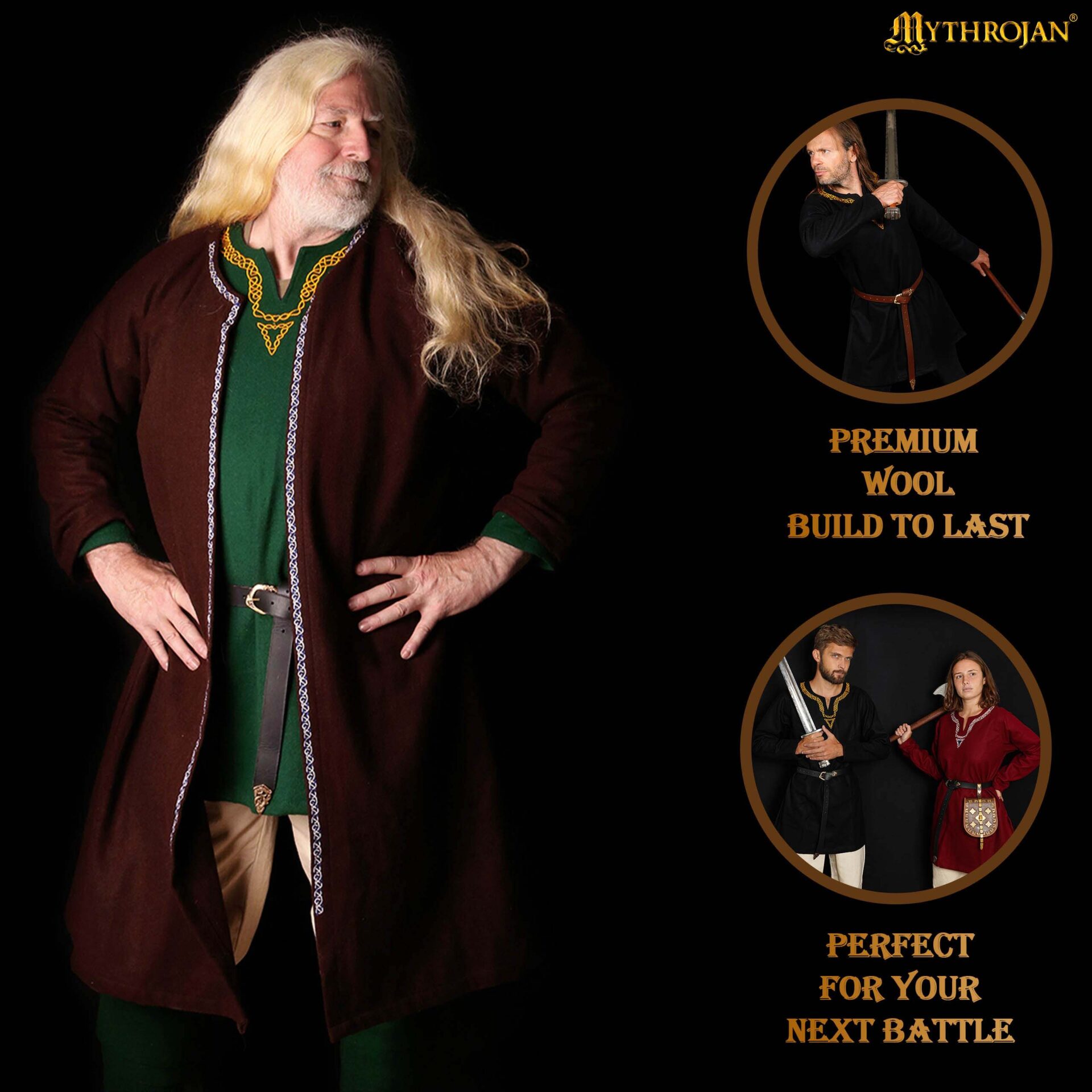 Medieval Viking Cotton Tunic with Embroidery one-300836BK 4 Wool Tunic