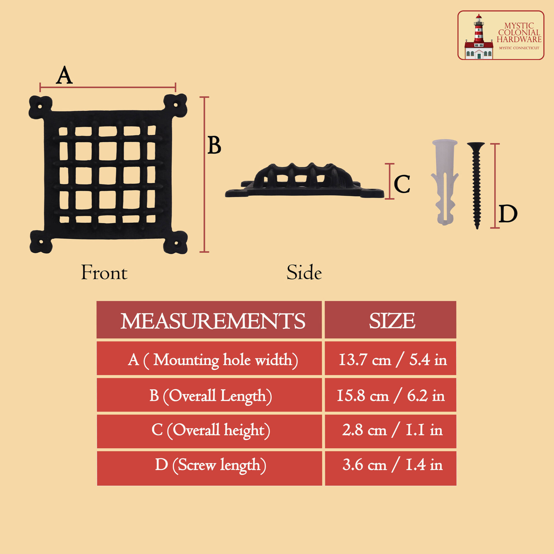 Mystic Colonial Hardware Solid Cast Iron Decorative Grille – Rustic Speaksy Vent Cover for Cabinets, Shutters, Doors, and Air Vents Iron Speakeasy door Grill