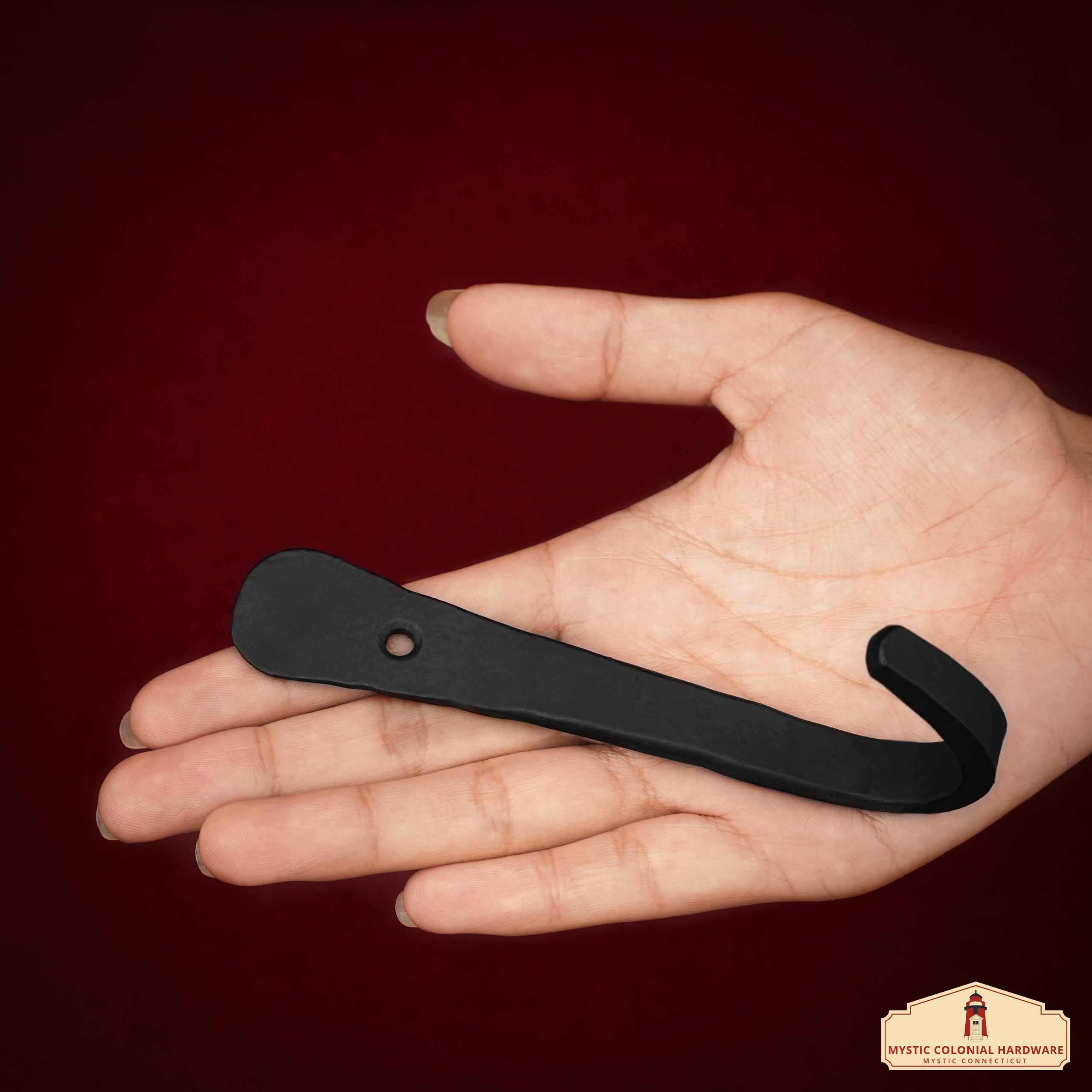 DSC02080+ Rustic Forged Iron Wall Hooks, Heavy Duty Retro Utility Hooks for Hanging Coat, Bag, Towel, Robe, Hat and More, Finish: Oil Blackened