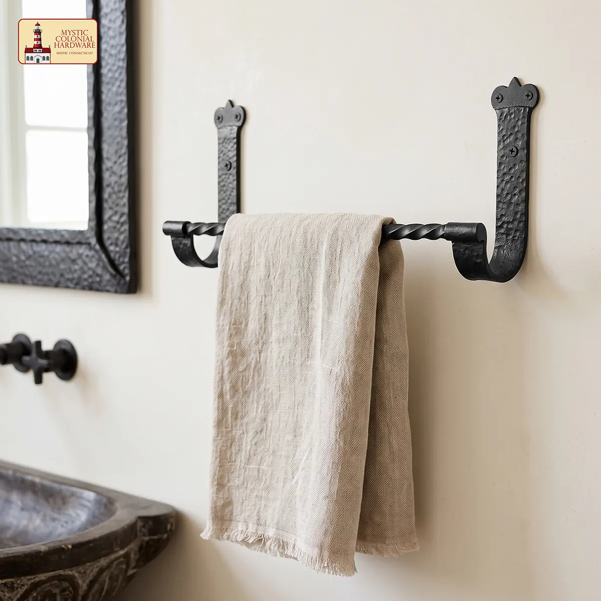 Hand Forged Iron Towel Holder | Rustic Twisted Towel Bar - Image 2
