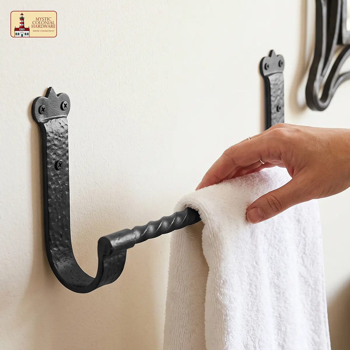 Hand Forged Iron Towel Holder | Rustic Twisted Towel Bar - Image 7