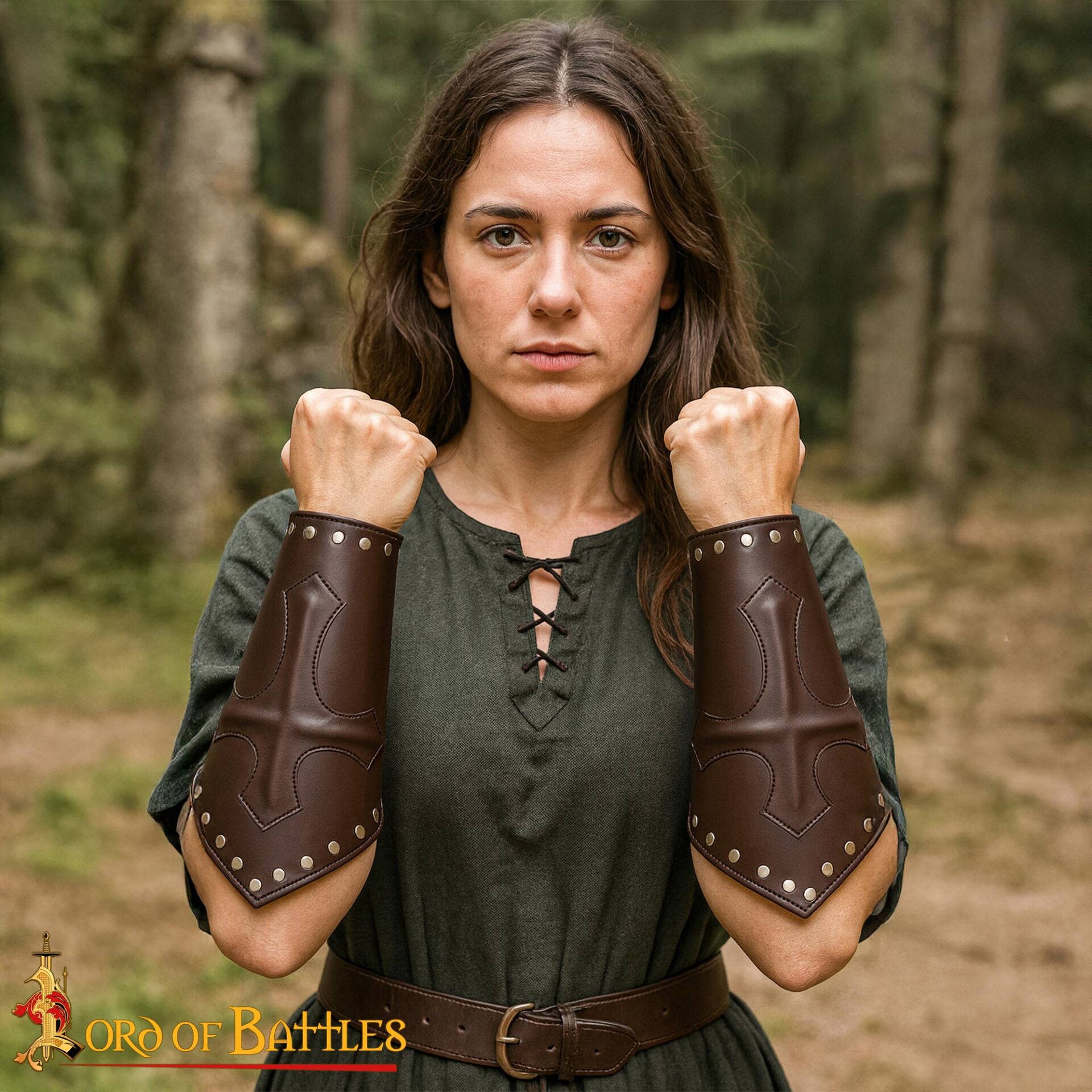 Medieval Leather Crusader Cross Bracers Arm Guards - 60656 1 Leather Crusader Cross Bracers
