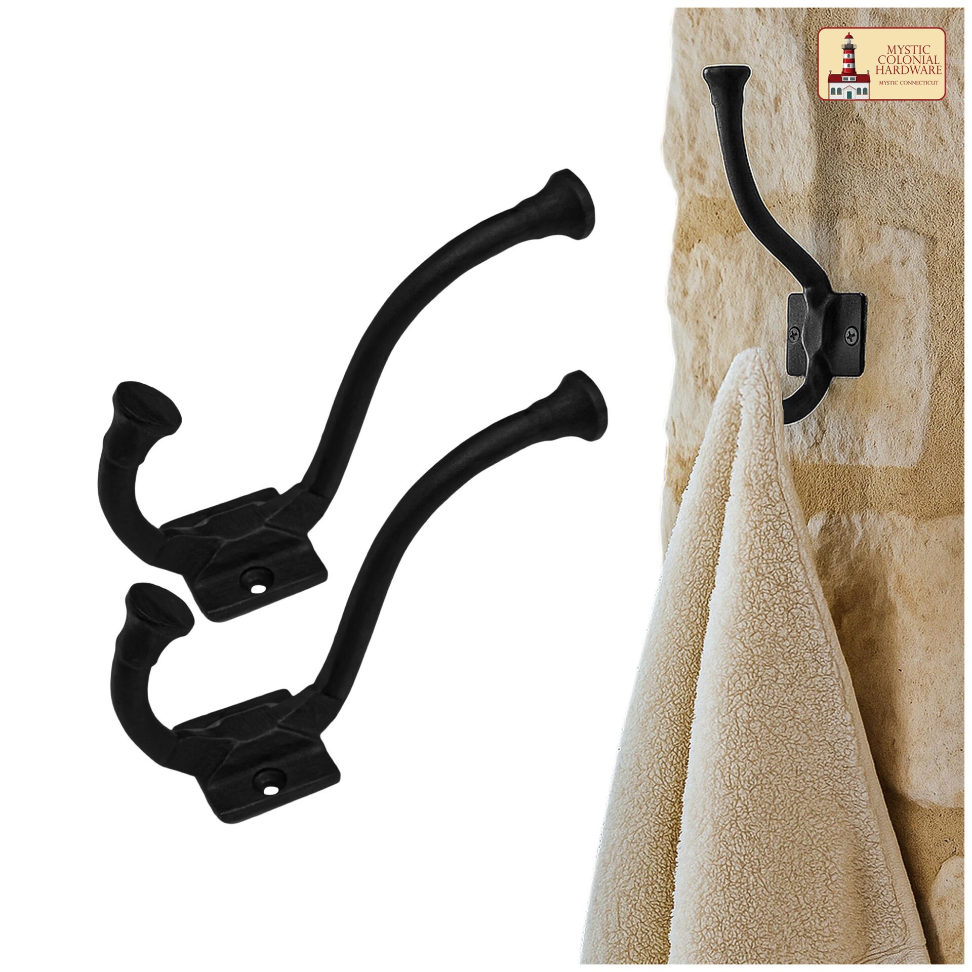 Rustic Cast Iron Wall Hooks-500148OB-2SET 3 Rustic Cast Iron Wall Hooks, Heavy Duty Retro Utility Hooks for Hanging Coat, Bag, Towel, Robe, Hat and More, Pack of 2, Black