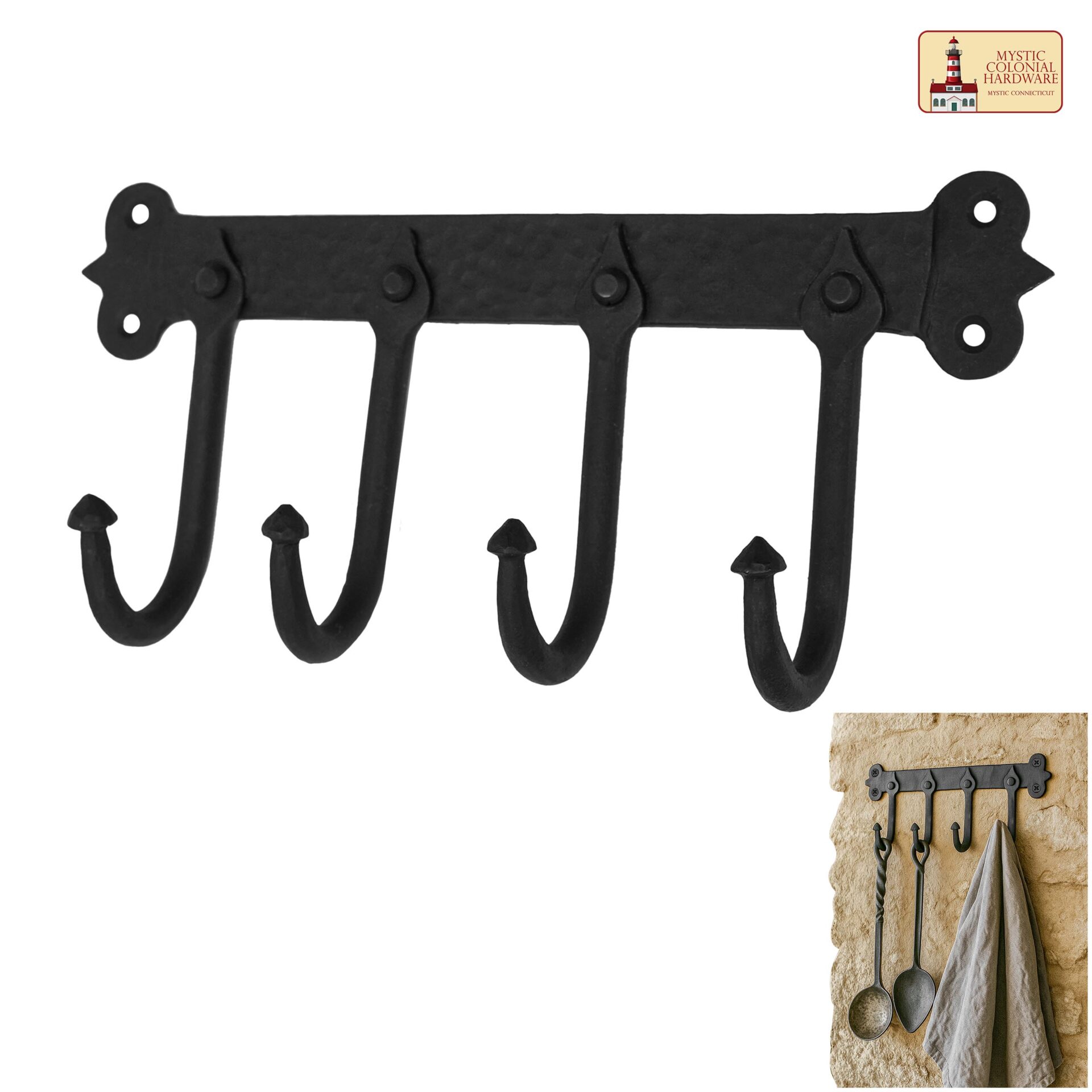 Rustic Cast Iron Wall Hooks - 500242OB-4 3 Rustic Cast Iron Wall Hooks, Heavy Duty Retro Utility Hooks for Hanging Coat, Bag, Towel, Robe, Hat and More, Finish : Oil Blackened