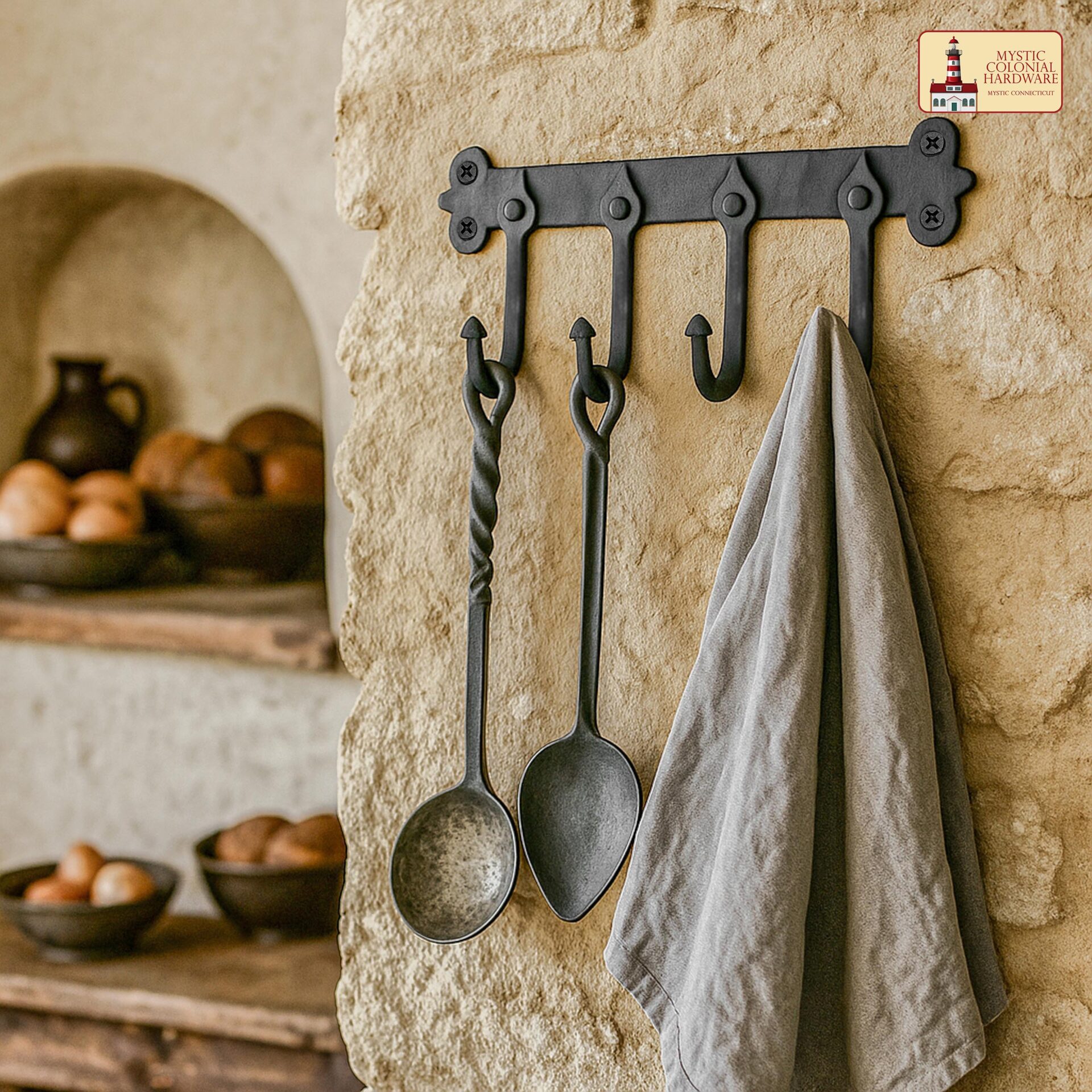 Rustic Cast Iron Wall Hooks - 500242OB-4 4 Rustic Cast Iron Wall Hooks, Heavy Duty Retro Utility Hooks for Hanging Coat, Bag, Towel, Robe, Hat and More, Finish : Oil Blackened