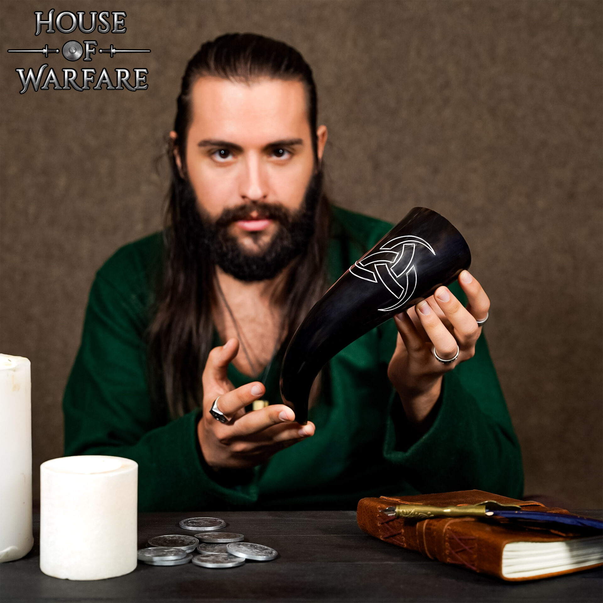 700436_6 Genuine Drinking Horn 250 – 300 ML with Hand-Carved ‘Odin’s Triple Horns’