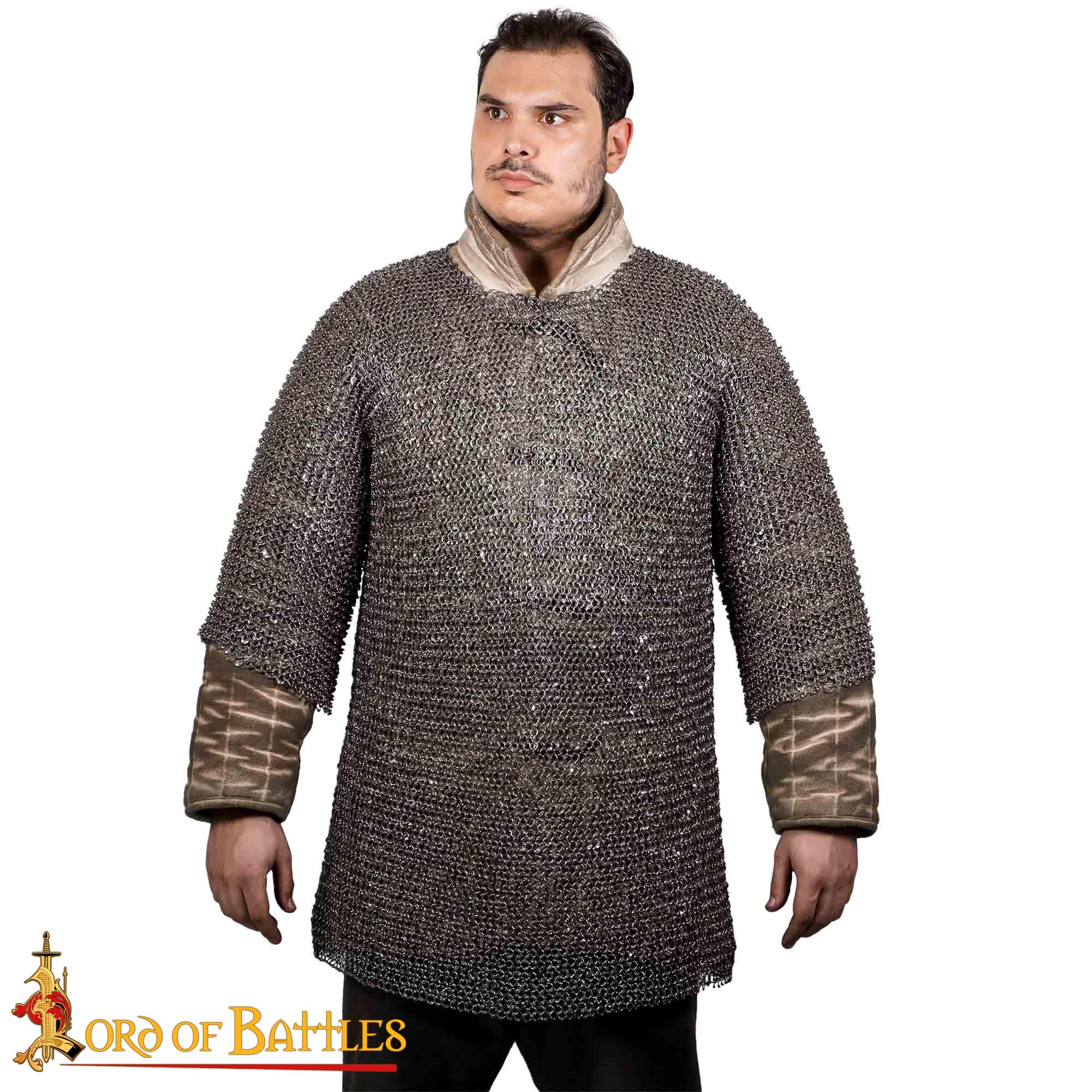 Chainmail Haubergeon 8mm 18 Gauge Round Riveted Mild Steel Medieval Shirt, Half Sleeves - 163N 3 Chainmail Haubergeon