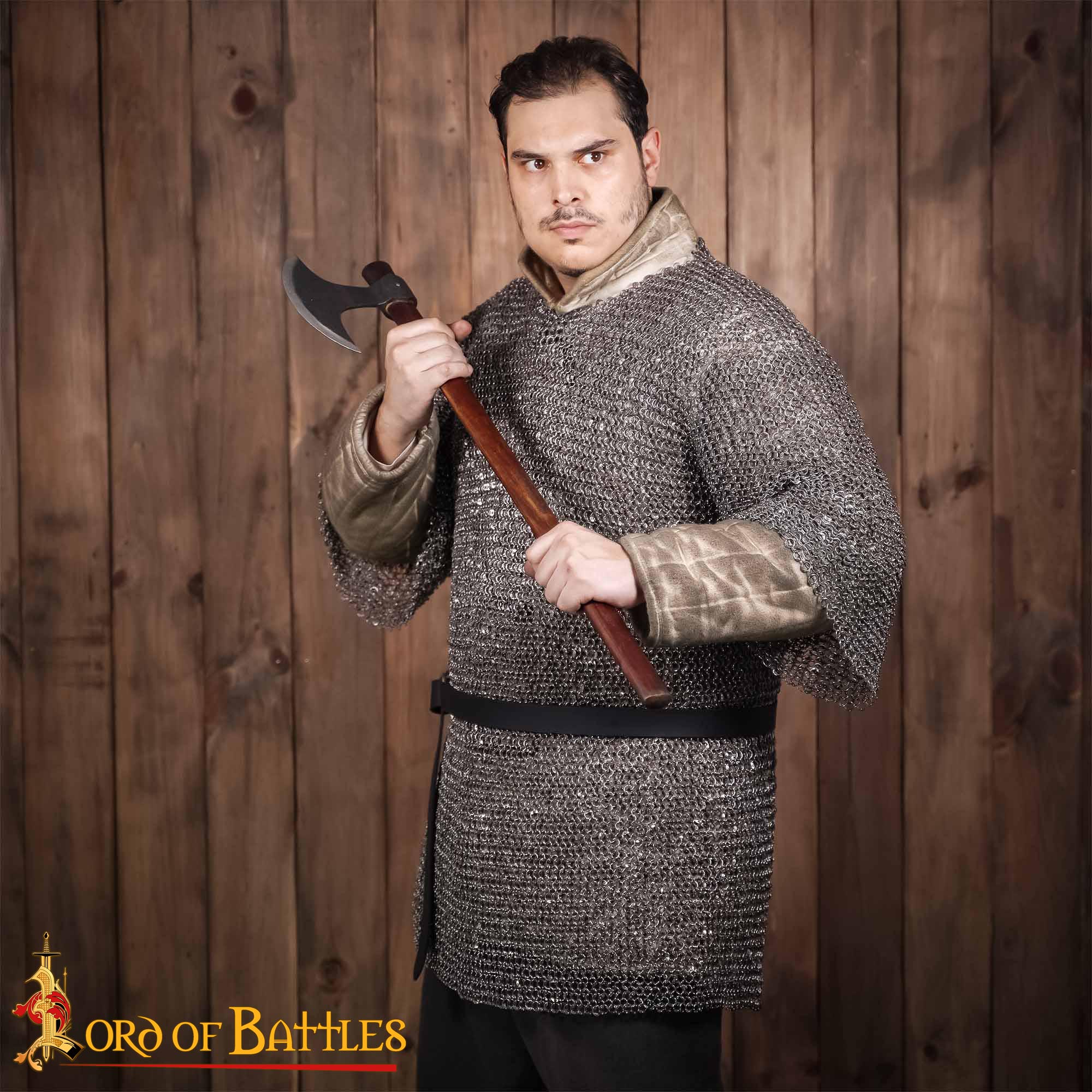 Chainmail Haubergeon 8mm 18 Gauge Round Riveted Mild Steel Medieval Shirt, Half Sleeves - 163N 5 Chainmail Haubergeon